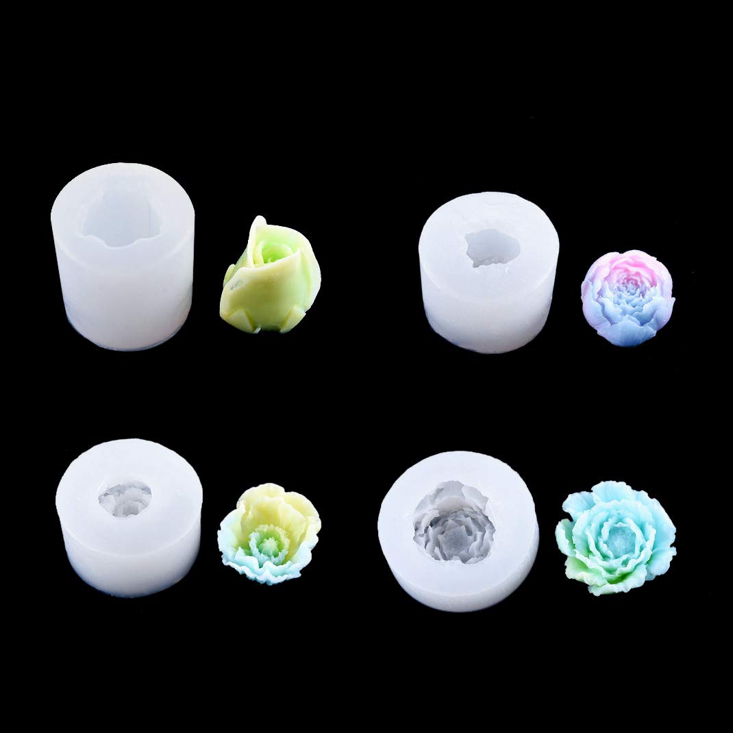 iSuperb 4 Pcs 3D Rose Silicone Molds for Resin Casting, Fondant, Epoxy - DIY Cake Decorating, Jewelry Making, Keychain & Necklace Craft (Peony Flower Mold) - Perfect for Spring DIY Projects, Wedding Favors, and Handmade Gifts