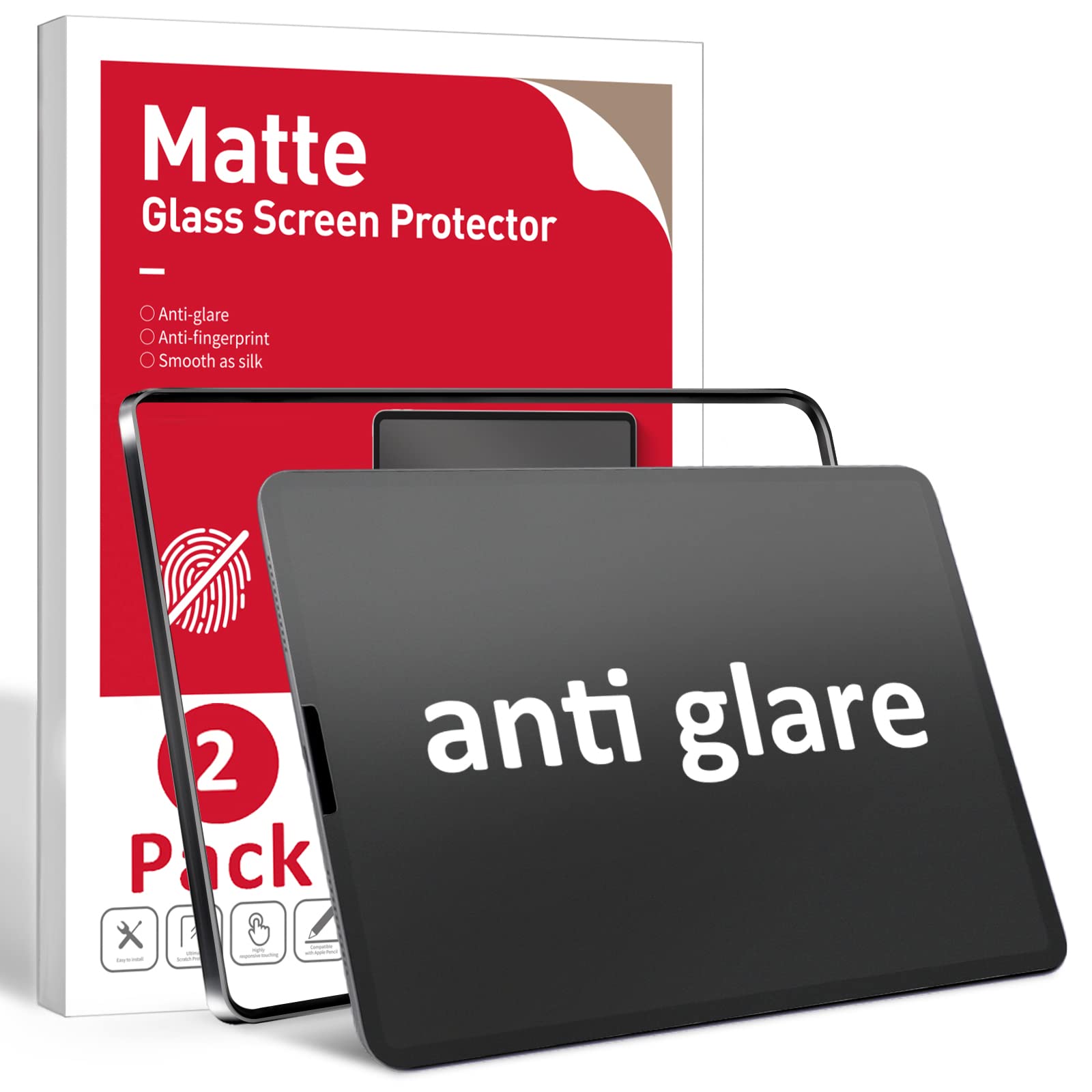 2 Pack Matte Glass Screen Protector for iPad Air 5th Gen (2022) 10.9 Inch - Anti Glare, Fingerprint Resistant, Bubble-Free, 9H Tempered Glass with Easy Installation Frame - Perfect for Office, Study & Travel Protection