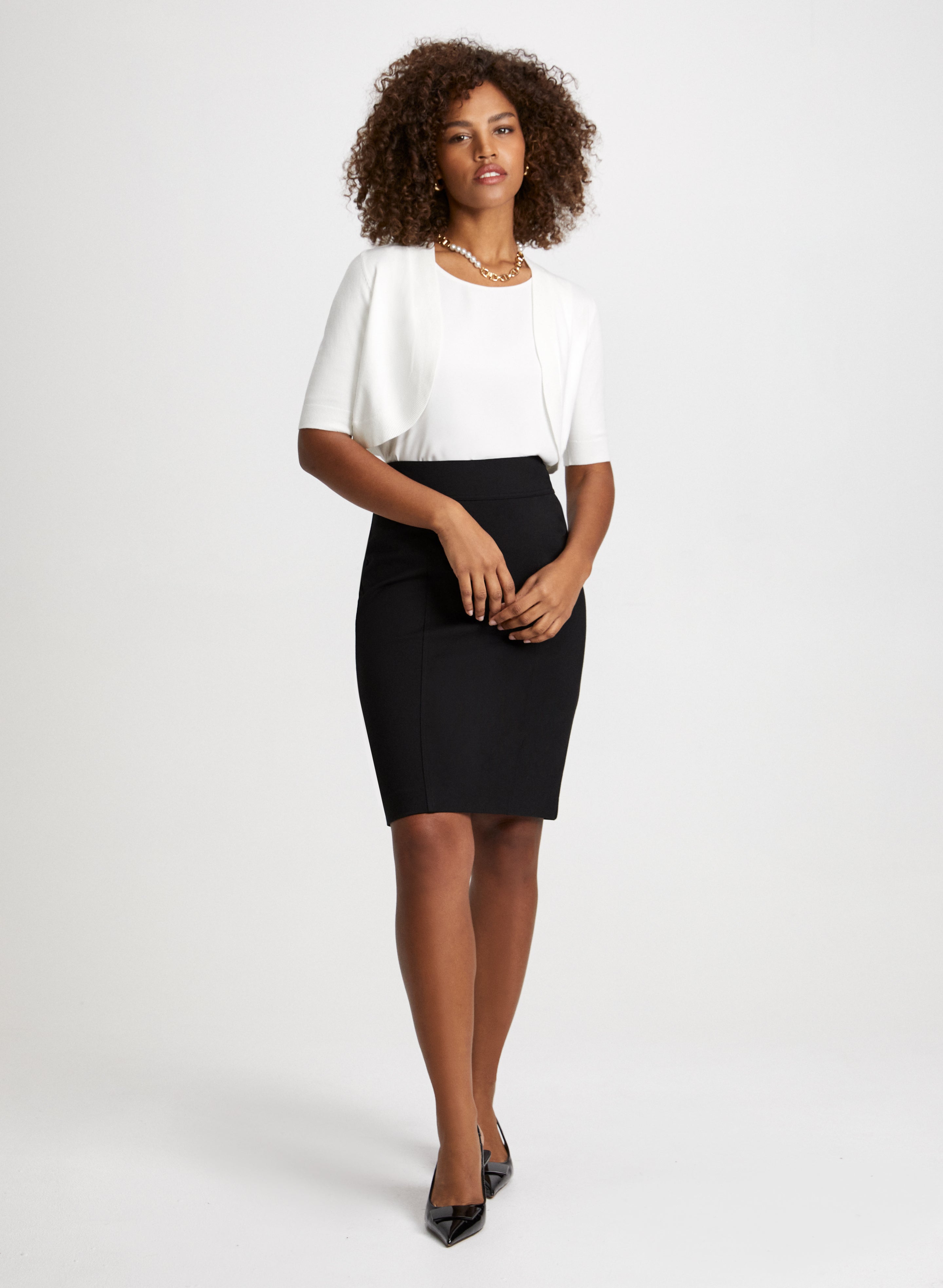 Elegant Bolero Cardigan, Sleeveless Blouse & Pencil Skirt Set for Women - Office Wear, Business Attire & Professional Outfits
