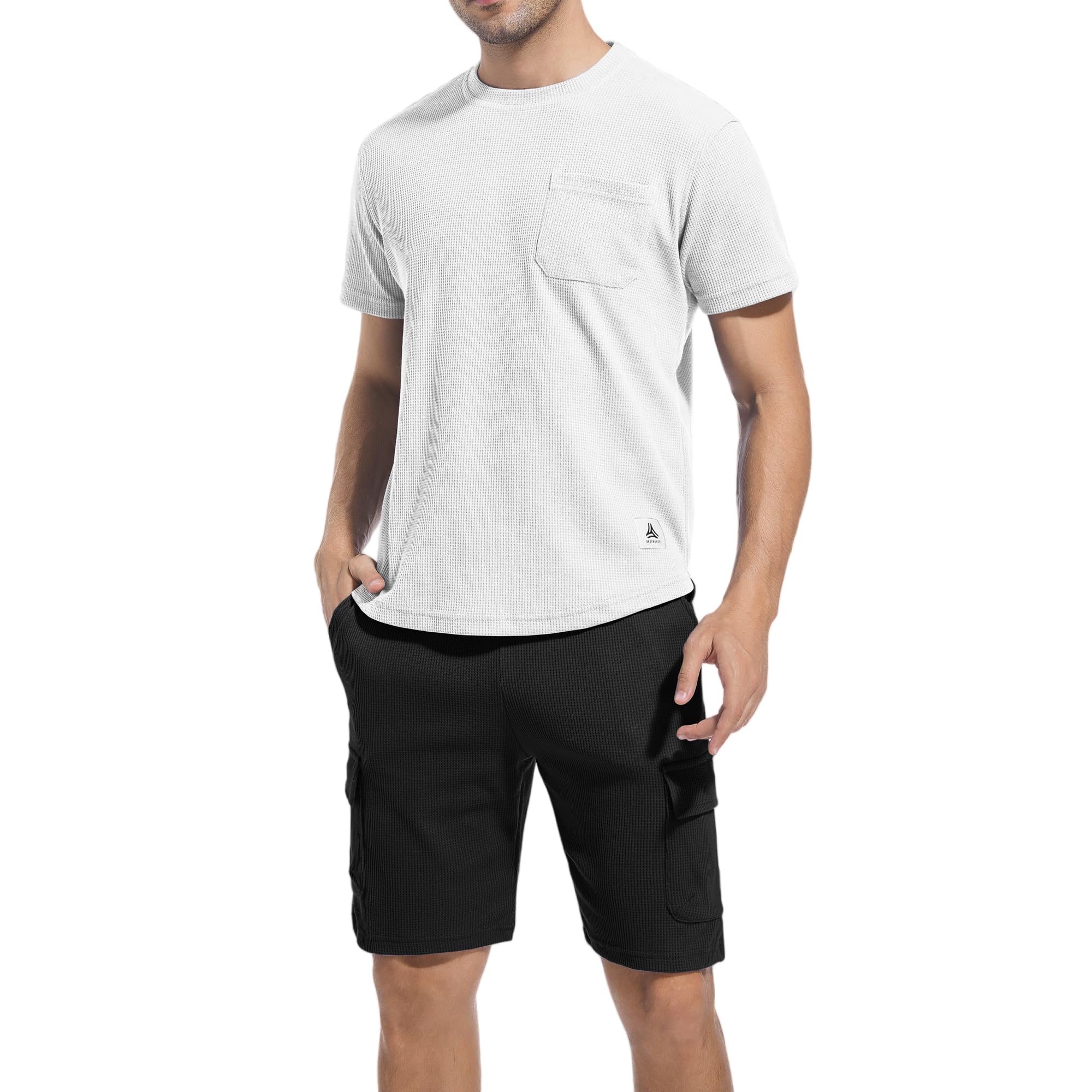 ANOTWENER Men's 2-Piece Casual Waffle T-Shirt and Shorts Set - Breathable Summer Beach Outfit for Vacation, Travel & Outdoor Activities