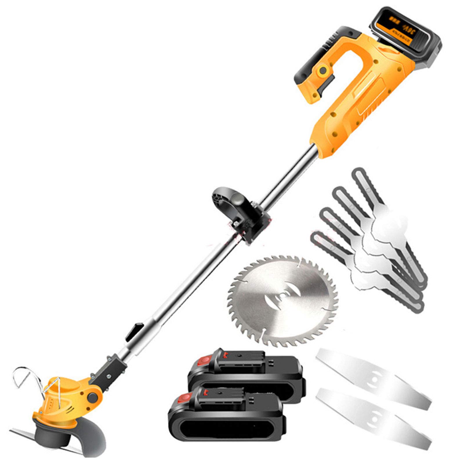 LANHA 21V Cordless Battery Grass Trimmer - Ultra Lightweight Electric Lawn Mower with 30cm Cutting Width, Includes Rechargeable Battery, Charger & Spare Blades (Yellow) - Perfect for Small Yards, Garden Edging and Lawn Maintenance