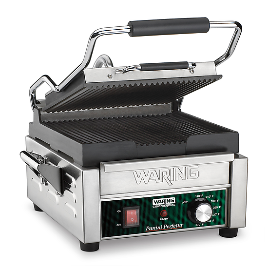 Waring WPG150C Perfetto 9.25 x 9.75 Inch Panini Press Grill with Grooved Plates, 120V - Perfect for Sandwiches, Paninis & Grilled Cheese at Home or Restaurant