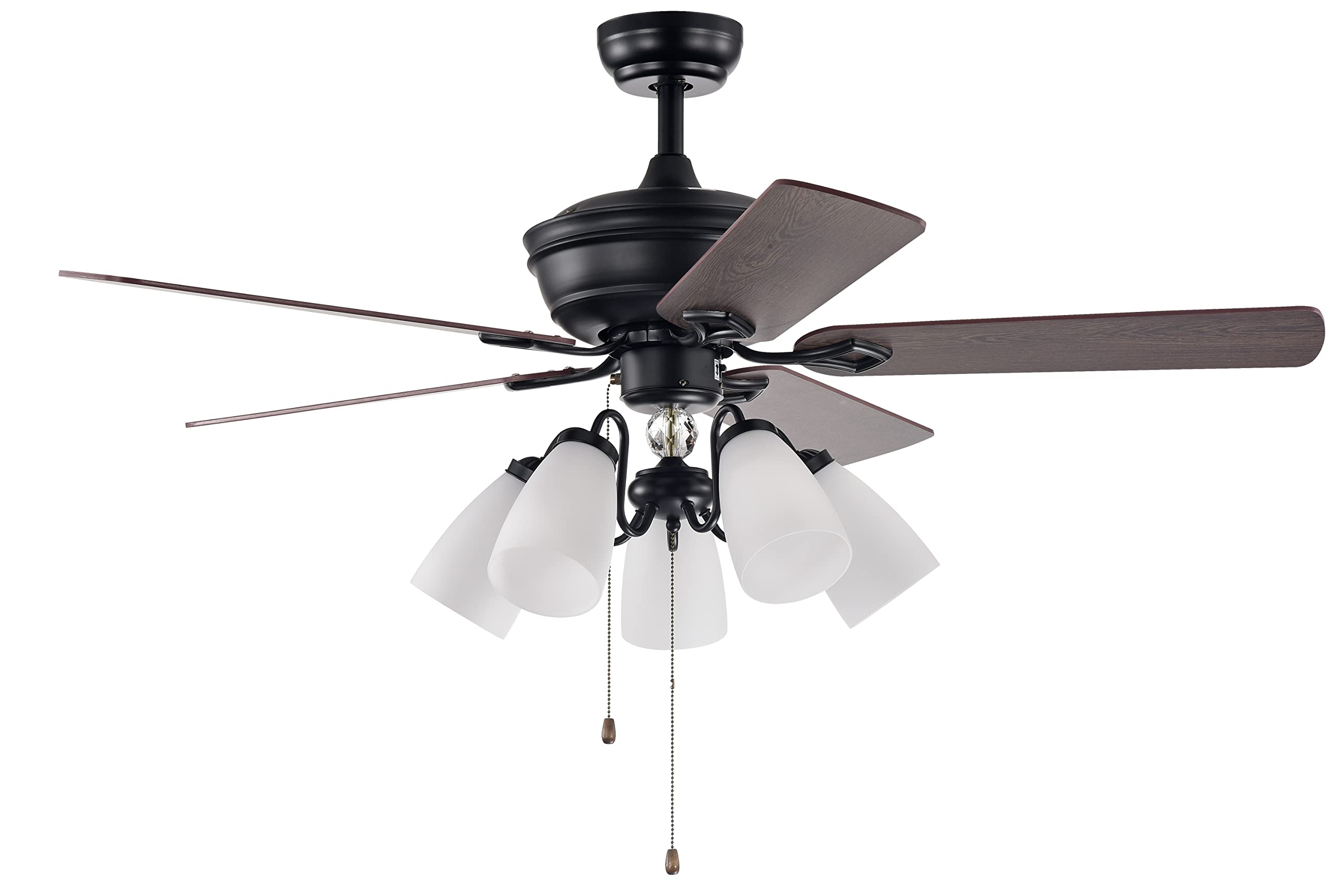 52 Inch Ceiling Fan with Lights - Pull Chain Control, 5 Reversible Blades, 3 Speed Settings - Natural Wood & Black Finish Indoor Ceiling Fan for Living Room, Bedroom, Home Decor - Perfect for Cooling & Lighting Your Space