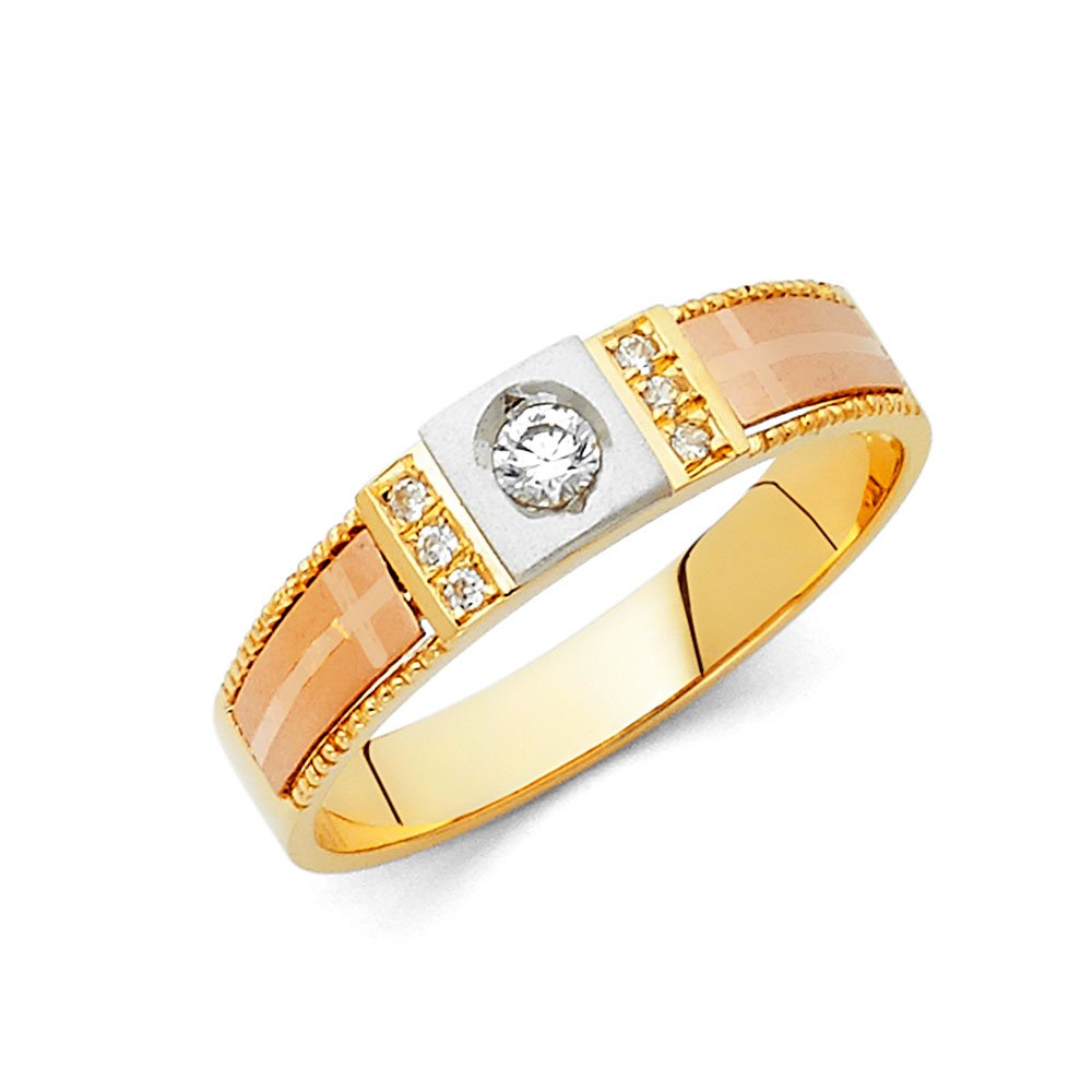 14K Gold Men's Wedding Band Ring - Round Cubic Zirconia Anniversary Jewelry for Him | Perfect Gift for Husband, Engagement & Special Occasions