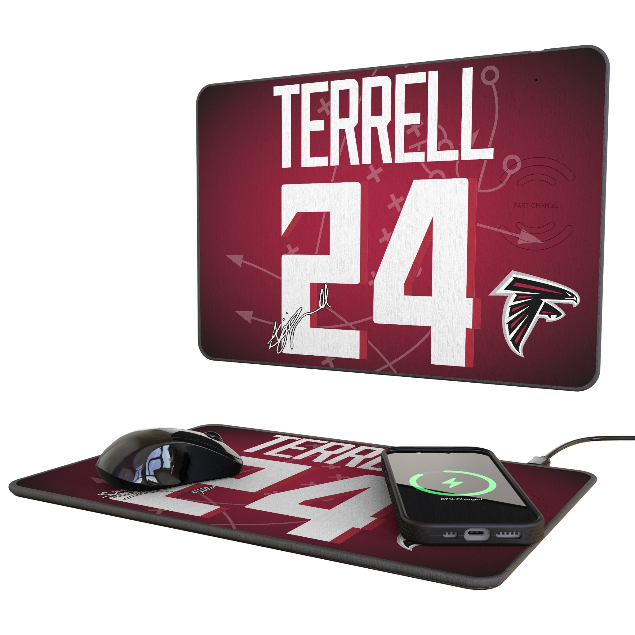 A.J. Terrell Atlanta Falcons 24 Game Tactical 15W Fast Wireless Charger & Mouse Pad Combo - Perfect for Office, Gaming, and Home Desk Setup
