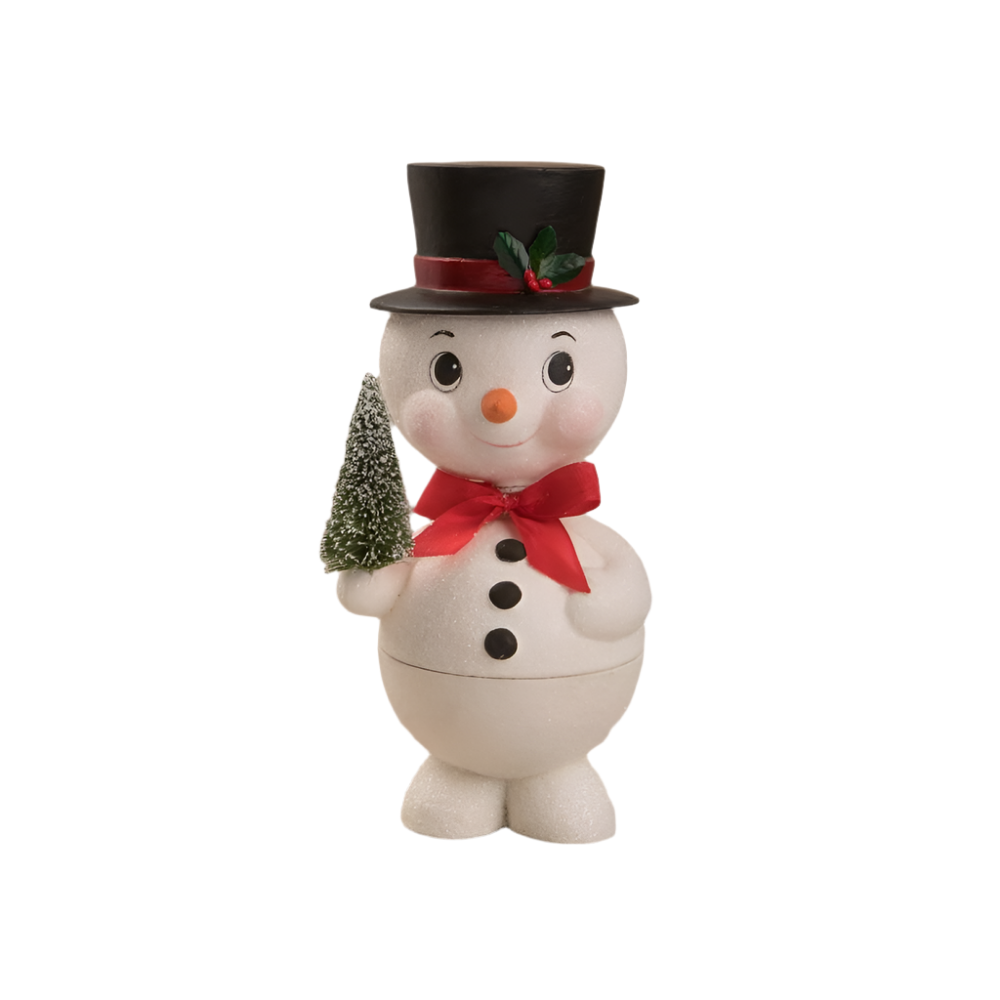 Bethany Lowe Designs Bobblehead Snowman Container - Christmas Decor, Holiday Gift, Winter Home Decor for Mantel, Tabletop & Shelf Display