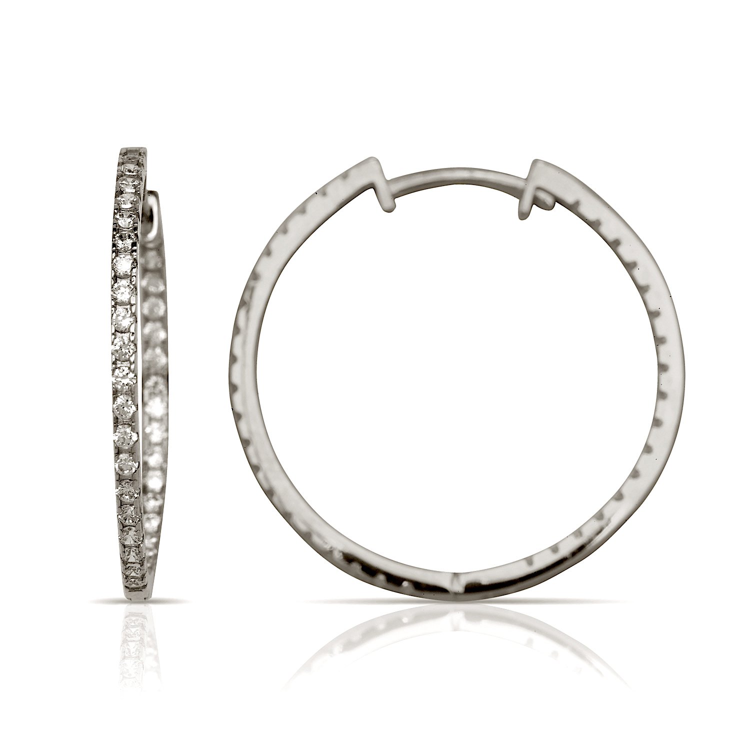 14K Gold CZ Cubic Zirconia Hinged Hoop Earrings for Women - Simulated Diamond Hoops in White Gold & Yellow Gold | 5mm-30mm Size Options | Perfect for Weddings, Parties & Everyday Elegance