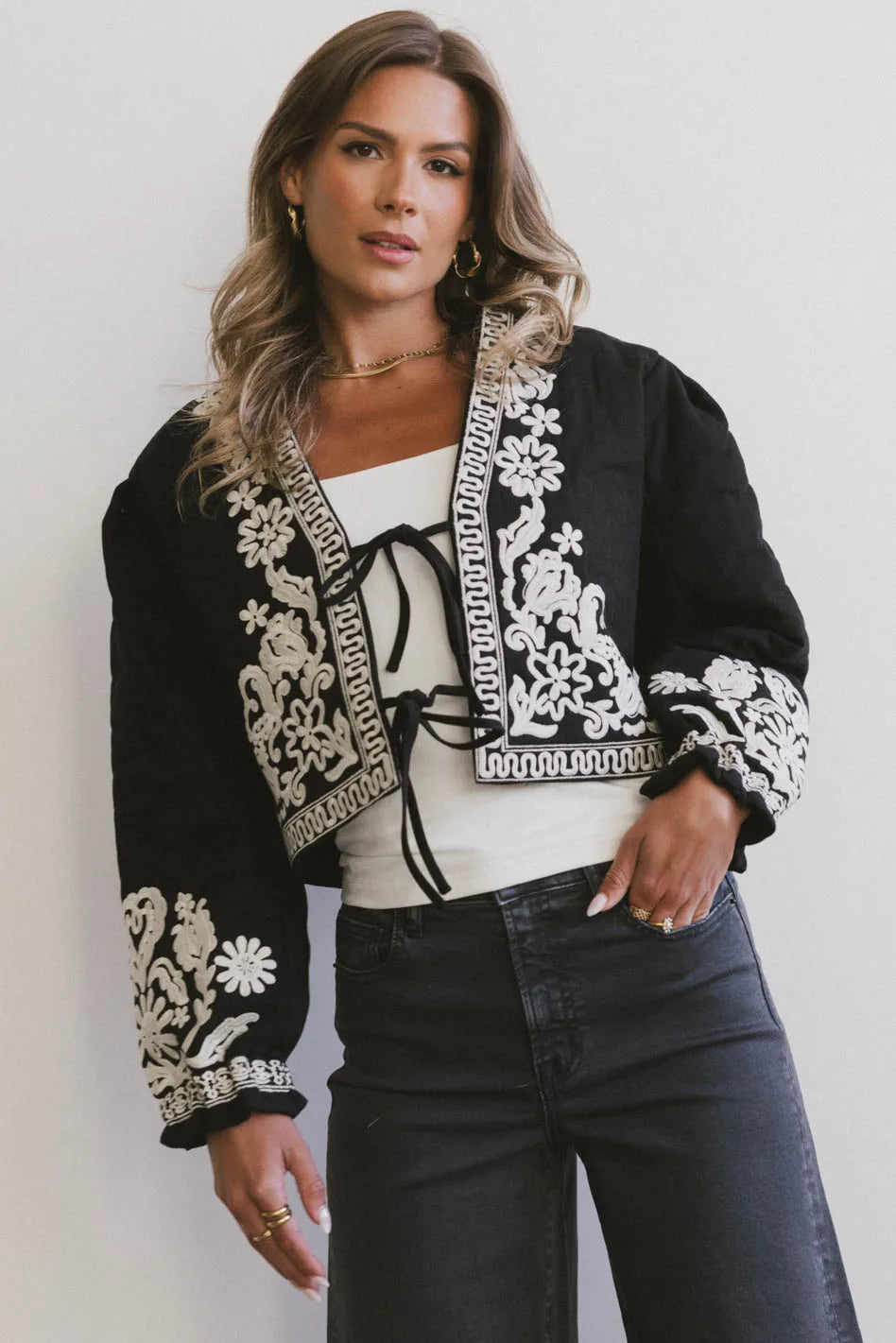 Benja Black Embroidered Jacket for Women - Stylish & Comfortable Outerwear for Fall & Winter | Perfect for Casual Outings, Date Nights & Office Wear