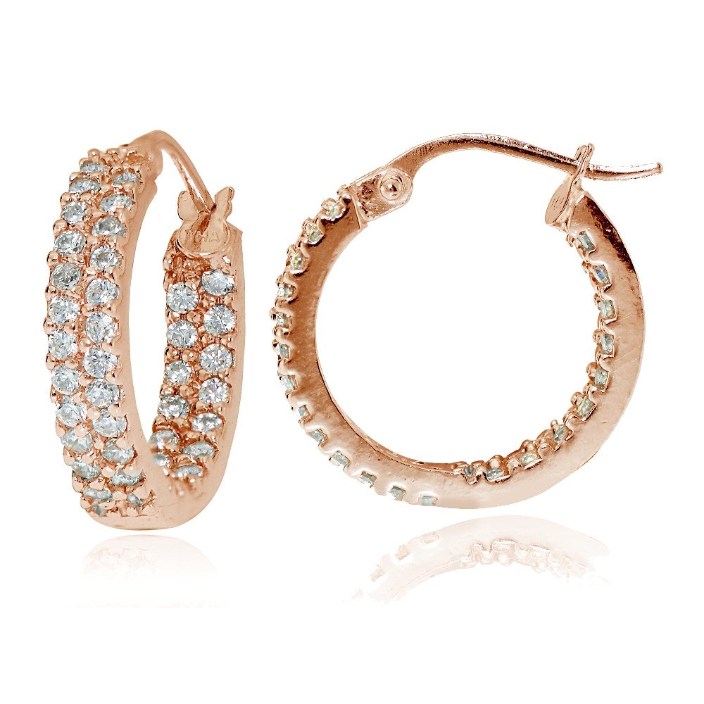Sterling Silver Cubic Zirconia 3x16mm Two Row Inside-Out Hoop Earrings for Women - Elegant Double Layer Dangle Earrings for Party, Wedding & Everyday Wear
