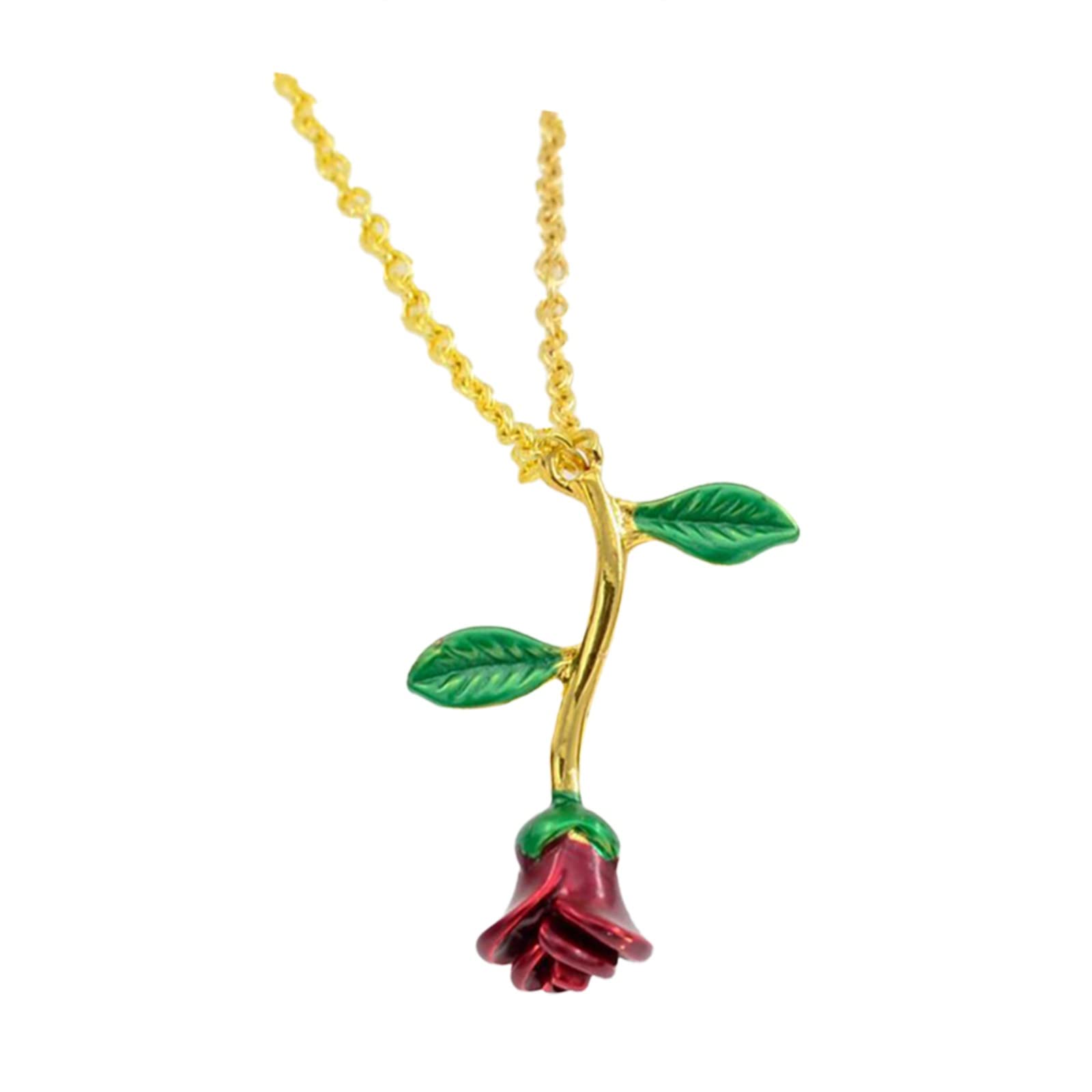 Elegant Rose Pendant Necklace for Women - Dainty Alloy Three-Rose Branch Design, Multicolor Fashion Jewelry Gift for Teen Girls | Perfect for Prom, Date Night & Special Occasions