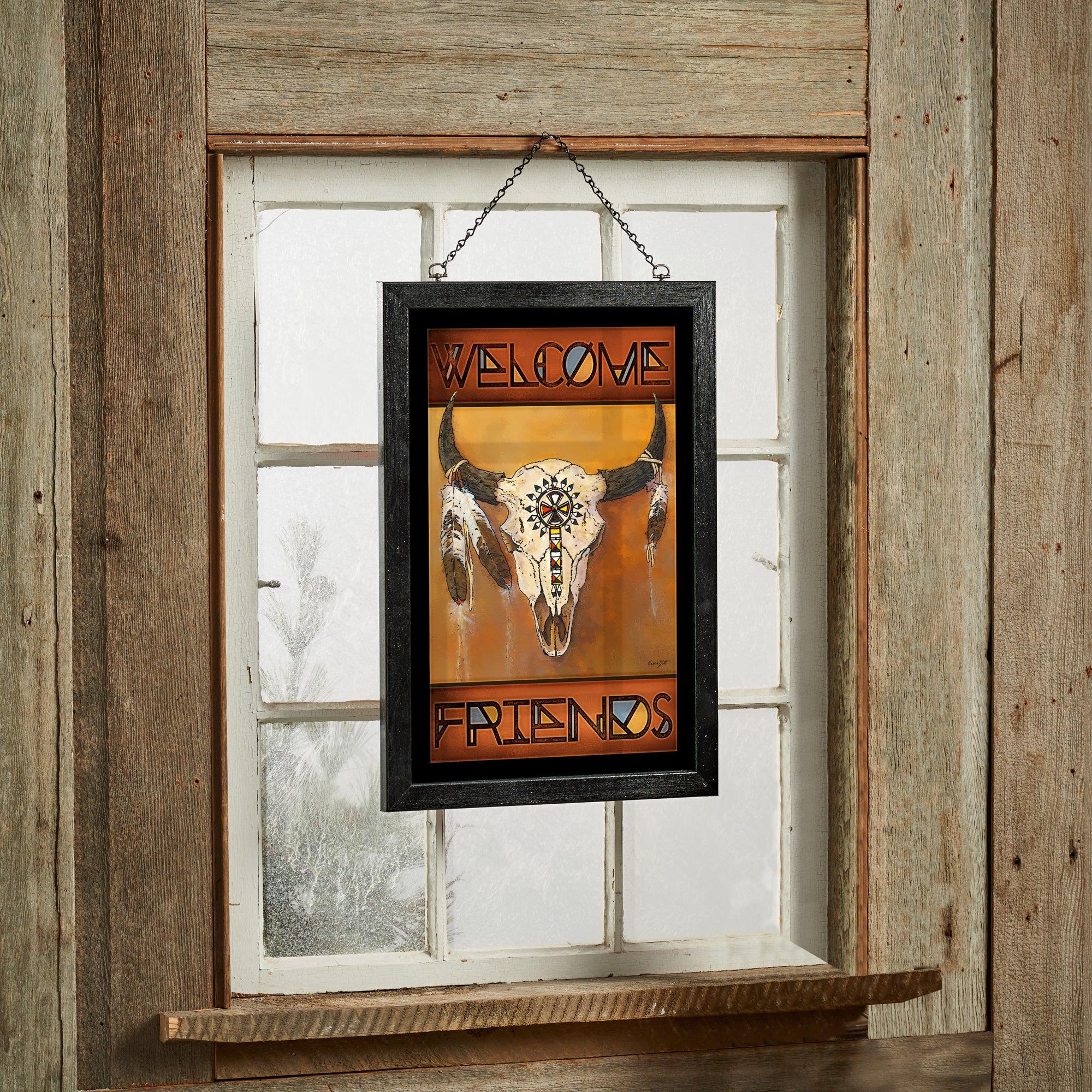 Big Medicine Bison Skull Stained Glass Art Panel - 14x20 Inches Handmade Western Decor for Home, Office & Cabin - Perfect for Wall Decor, Gifts & Rustic Interior Design