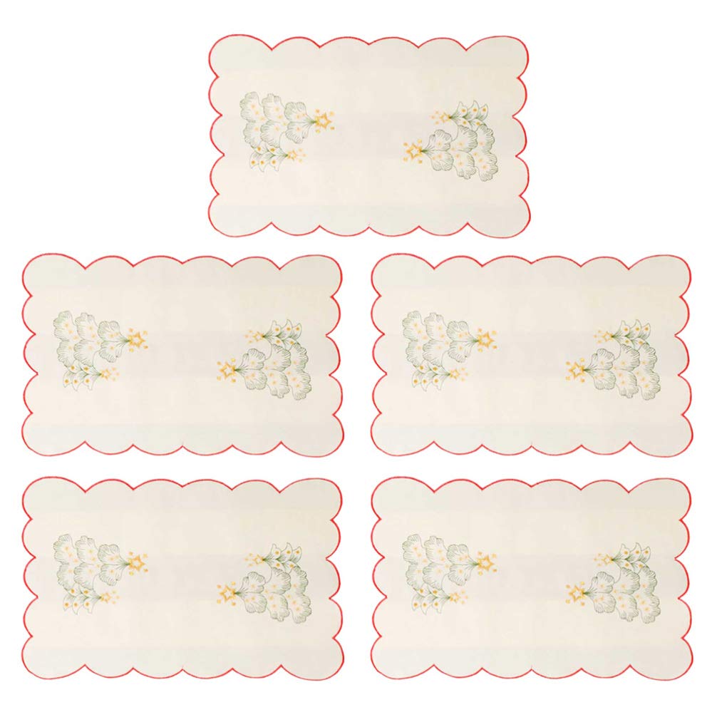 5pcs Christmas Tree Embroidered Non-Slip Placemats & Coasters Set - Holiday Table Decor for Xmas Dinner, Party, and Festive Home Decoration