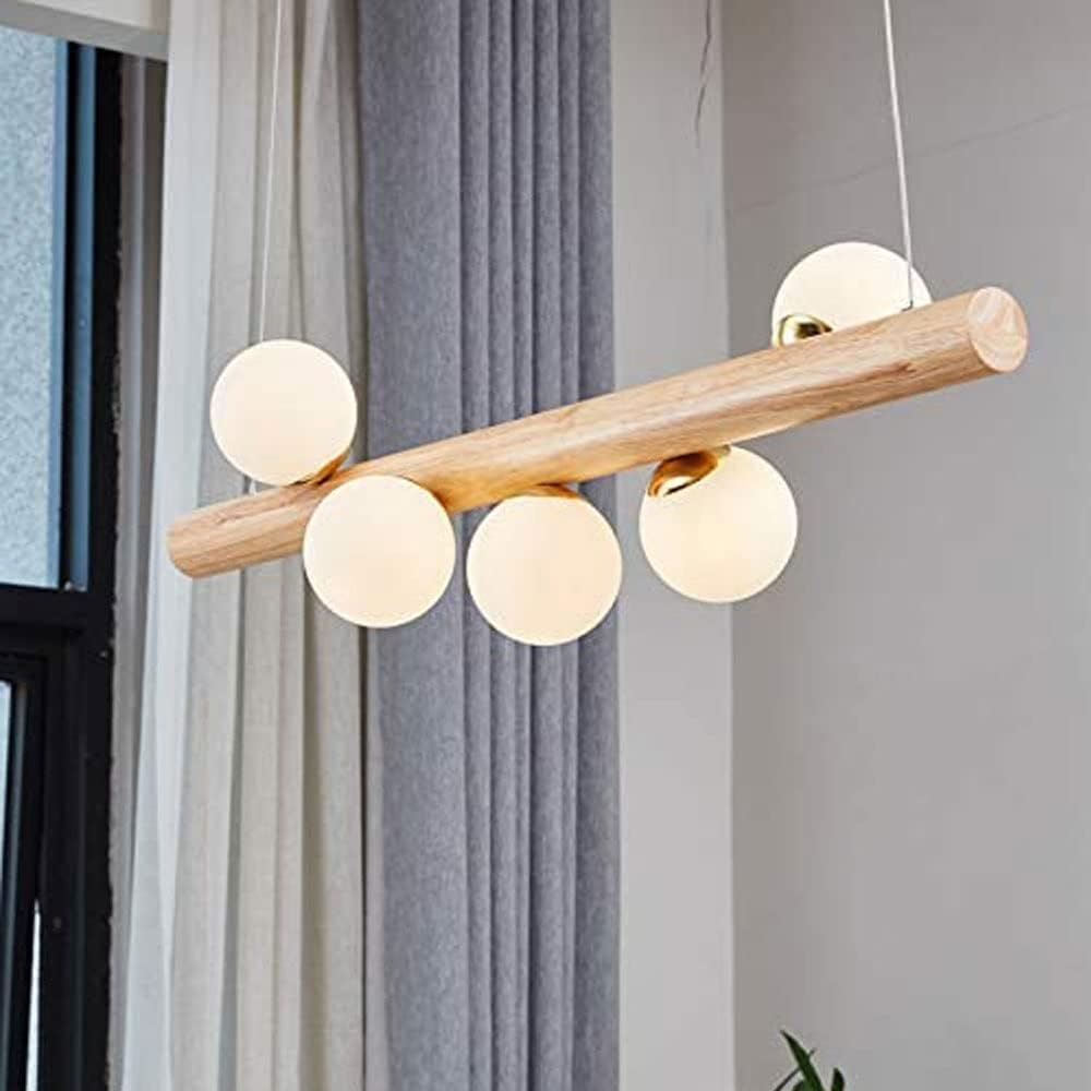 PATRIK Wood Rod With Glass Ball Pendant Lamp - Modern Hanging Light Fixture for Living Room, Bedroom & Dining Room Decor