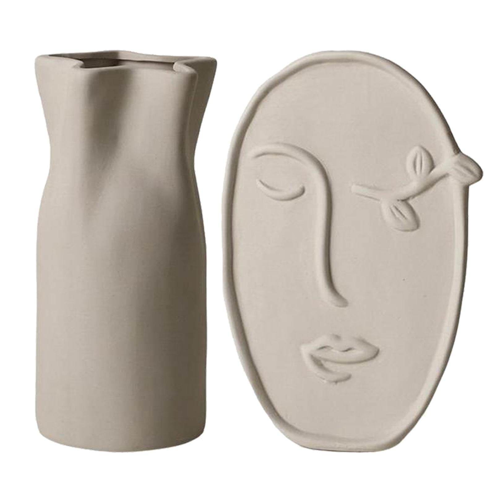 FAKEME 2 Pack Ceramic Vase Set - Modern Home Decor Flower Vase for Living Room, Office Desk, Wedding Centerpiece & Farmhouse Decorations - White Pottery Vase with Minimalist Design