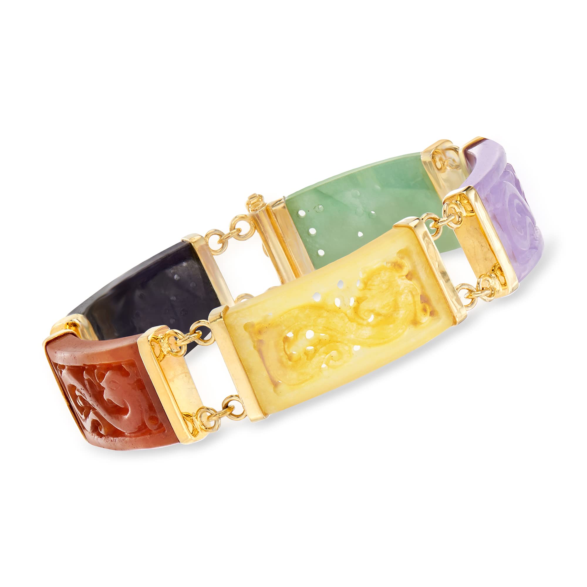 Ross-Simons Multicolored Jade Dragon Bracelet - 18kt Gold Over Sterling Silver - Elegant Asian-Inspired Jewelry for Women - Perfect for Gifts, Parties & Special Occasions