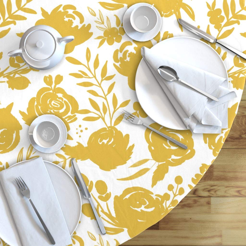 Custom Mustard Floral Cotton Sateen Tablecloth 70