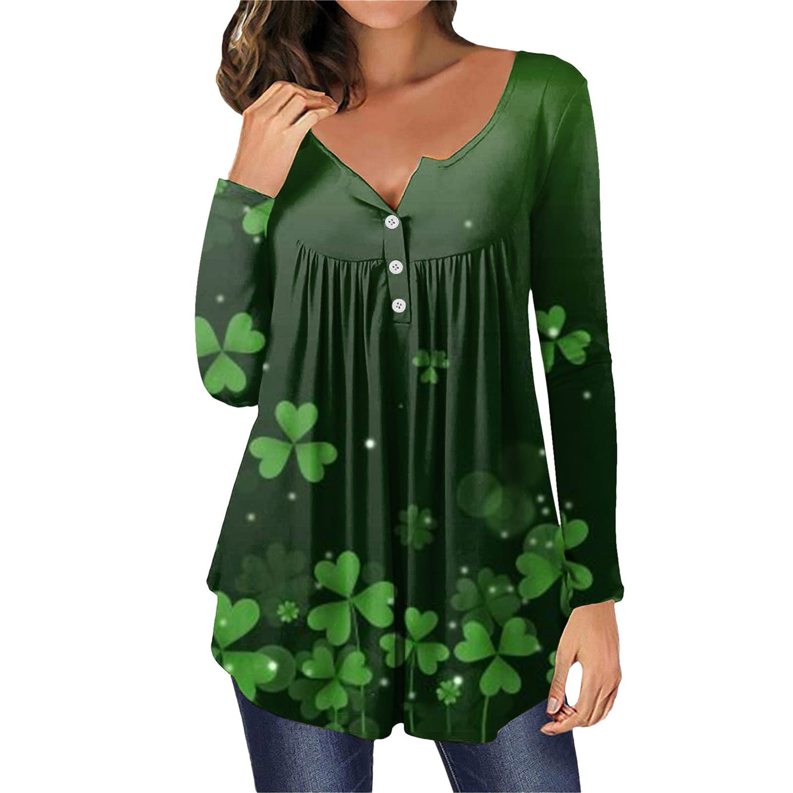 St. Patrick's Day Shirts for Women - Long Sleeve Casual Printed T-Shirts with Festive Designs - Perfect for Irish Themed Parties, Parades & Holiday Celebrations