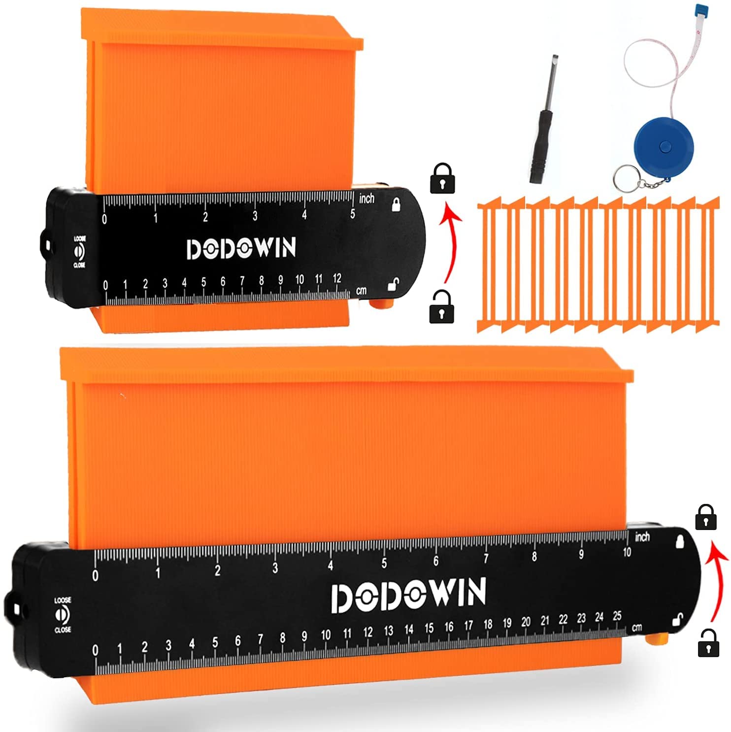 DODOWIN Professional Contour Gauge 2pcs - Large Profile Gauge for Woodworking, Carpentry, DIY Projects - Perfect Valentine's Day Gift for Men, Birthday Present for Husband - Use for Measuring Irregular Shapes on Furniture, Tiles, Pipes and More