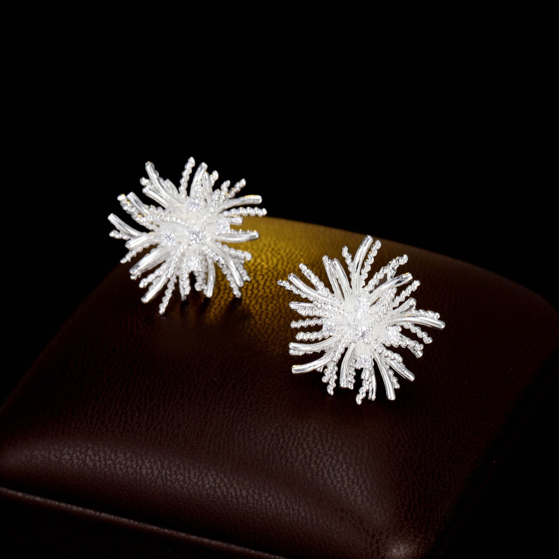2025 Light Luxury Micro Inlaid Zircon Fireworks Stud Earrings for Women - S925 Silver Needle, Niche Exquisite Dandelion Design, Sweet & Elegant Jewelry Gift for Birthday, Anniversary, Party, Wedding & Daily Wear