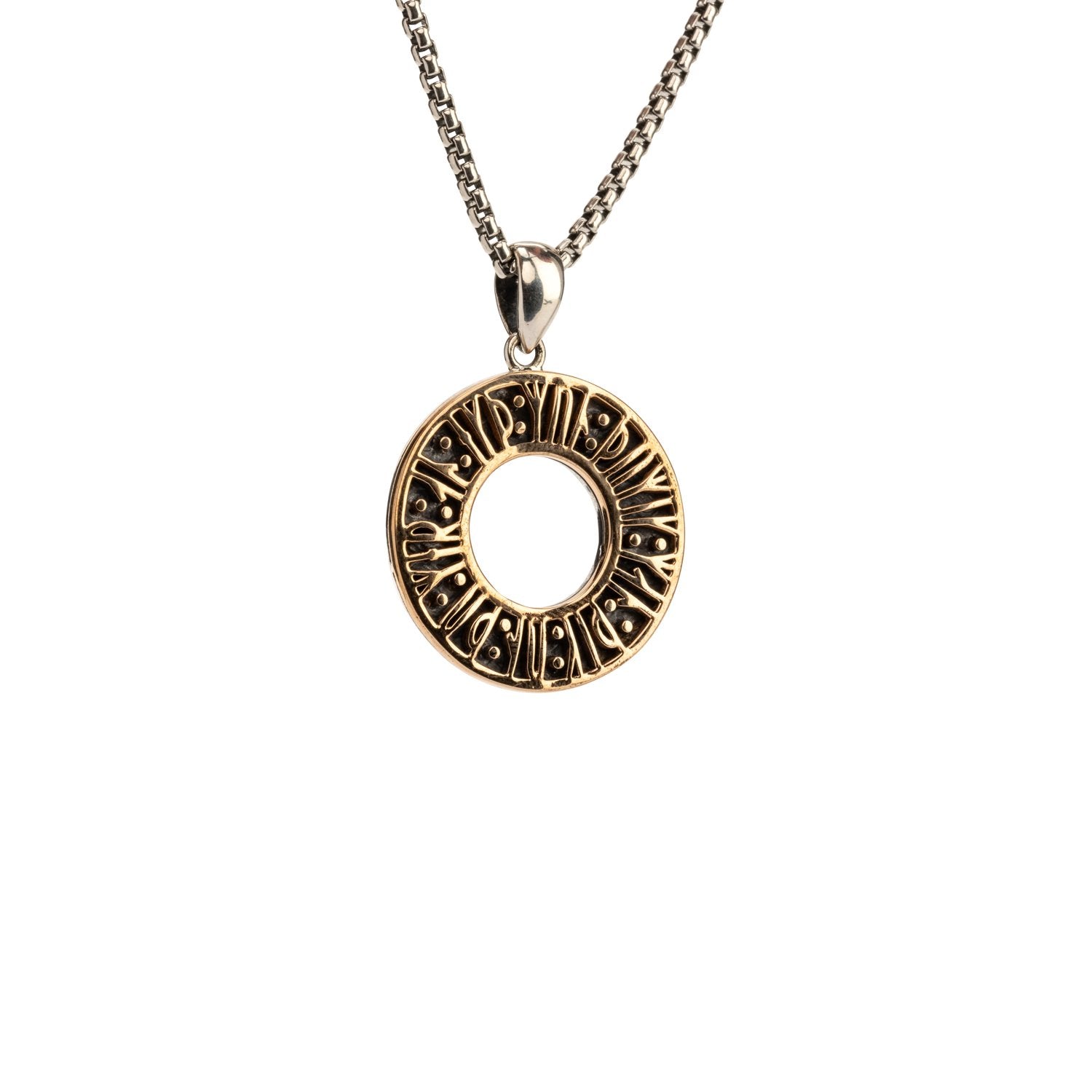 Viking Rune Pendant Necklace - Silver & Bronze Norse Jewelry with 'Remember' Inscription - Perfect for LARP, Cosplay, and Viking Enthusiasts