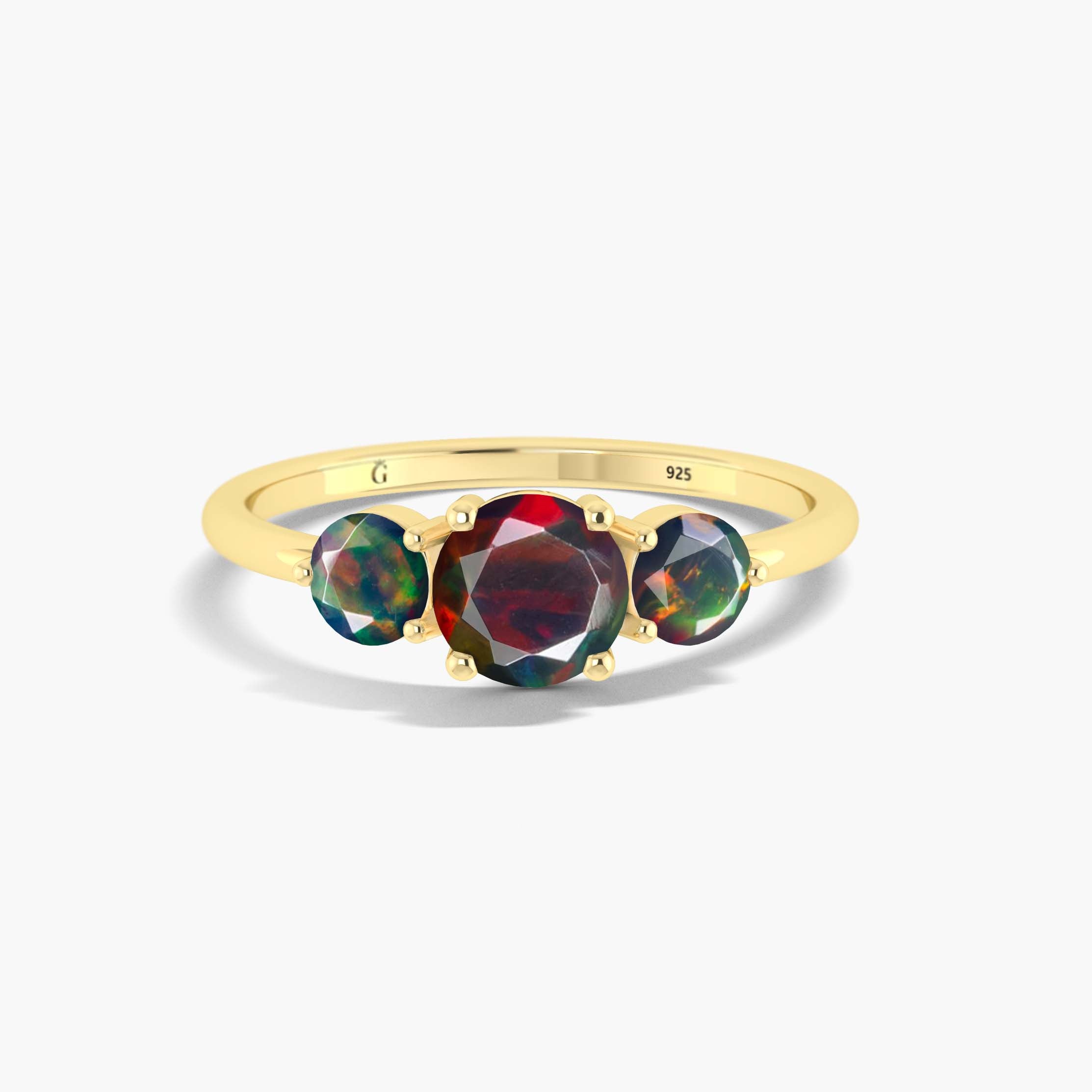 Elegant 3 Round Black Fire Opal Ring for Women - Perfect for Evening Parties, Date Nights & Special Occasions