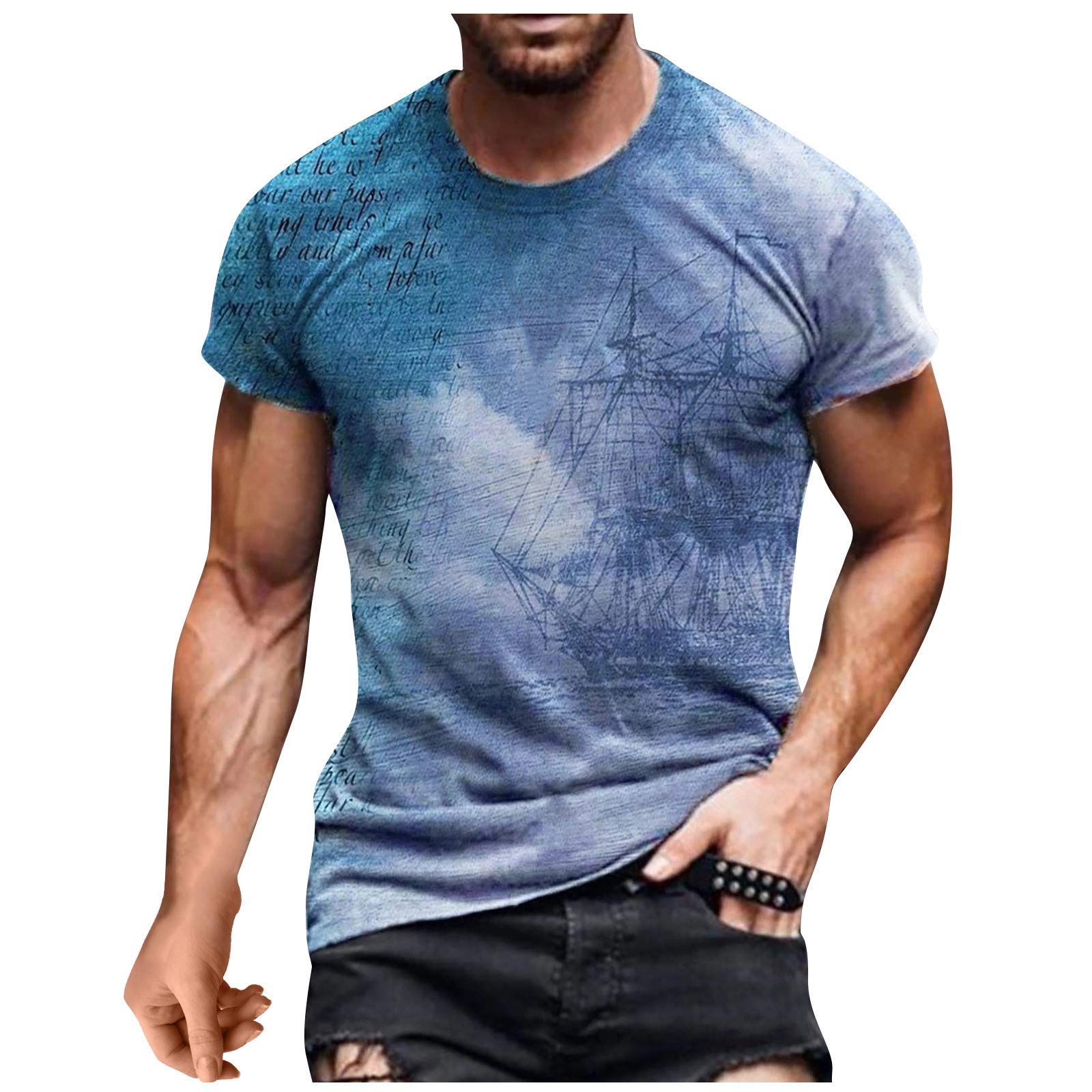 XXBR Men's Soldier Short Sleeve T-Shirt - 3D Digital Printed Street Style Round Neck Athletic Tee for Workout & Casual Wear | Gym, Running, Outdoor Activities