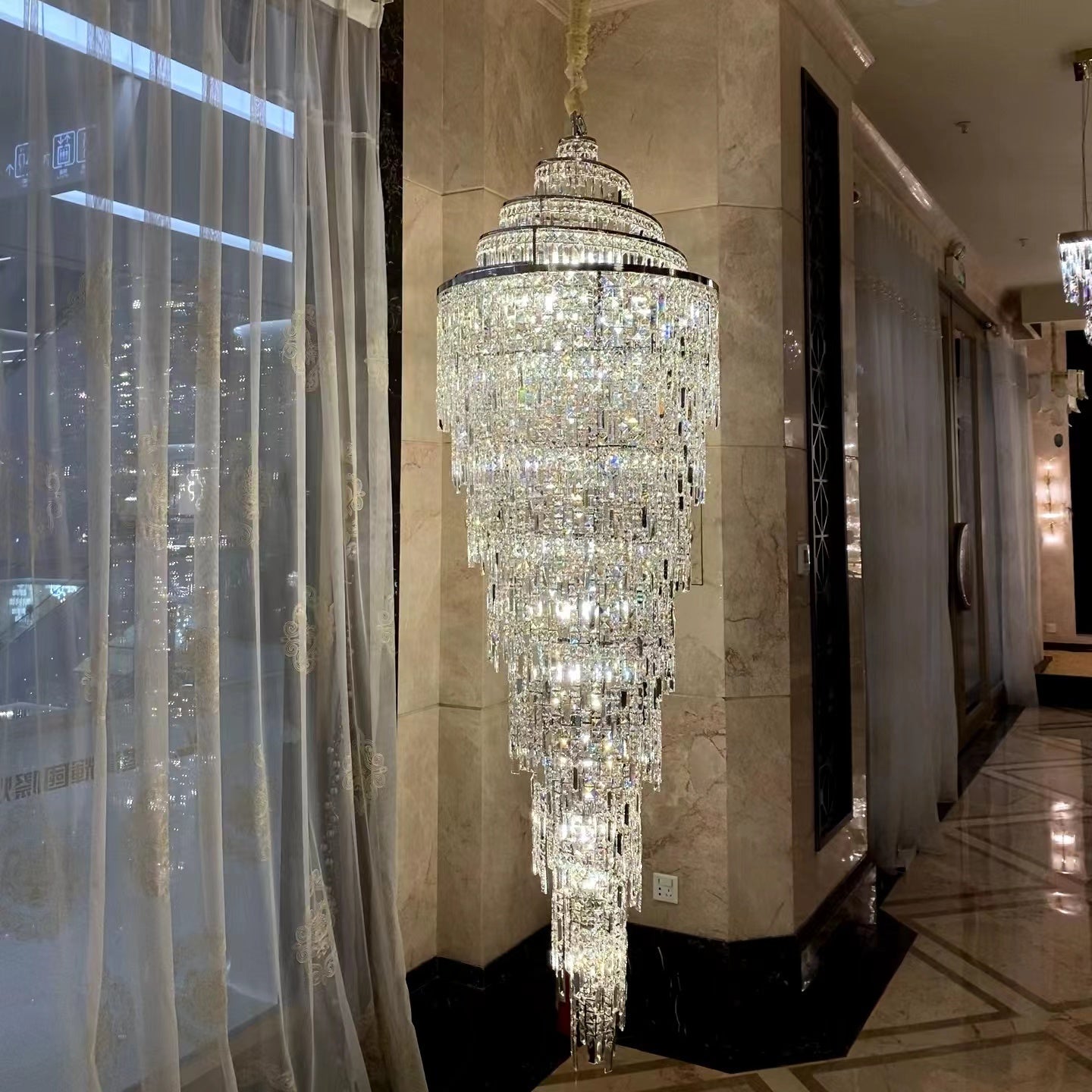 Elegant Spiral Crystal Chandelier - Modern Luxury Ceiling Light for Foyer, Staircase, Dining Room & Entryway - Perfect for Home Decor & Wedding Venues