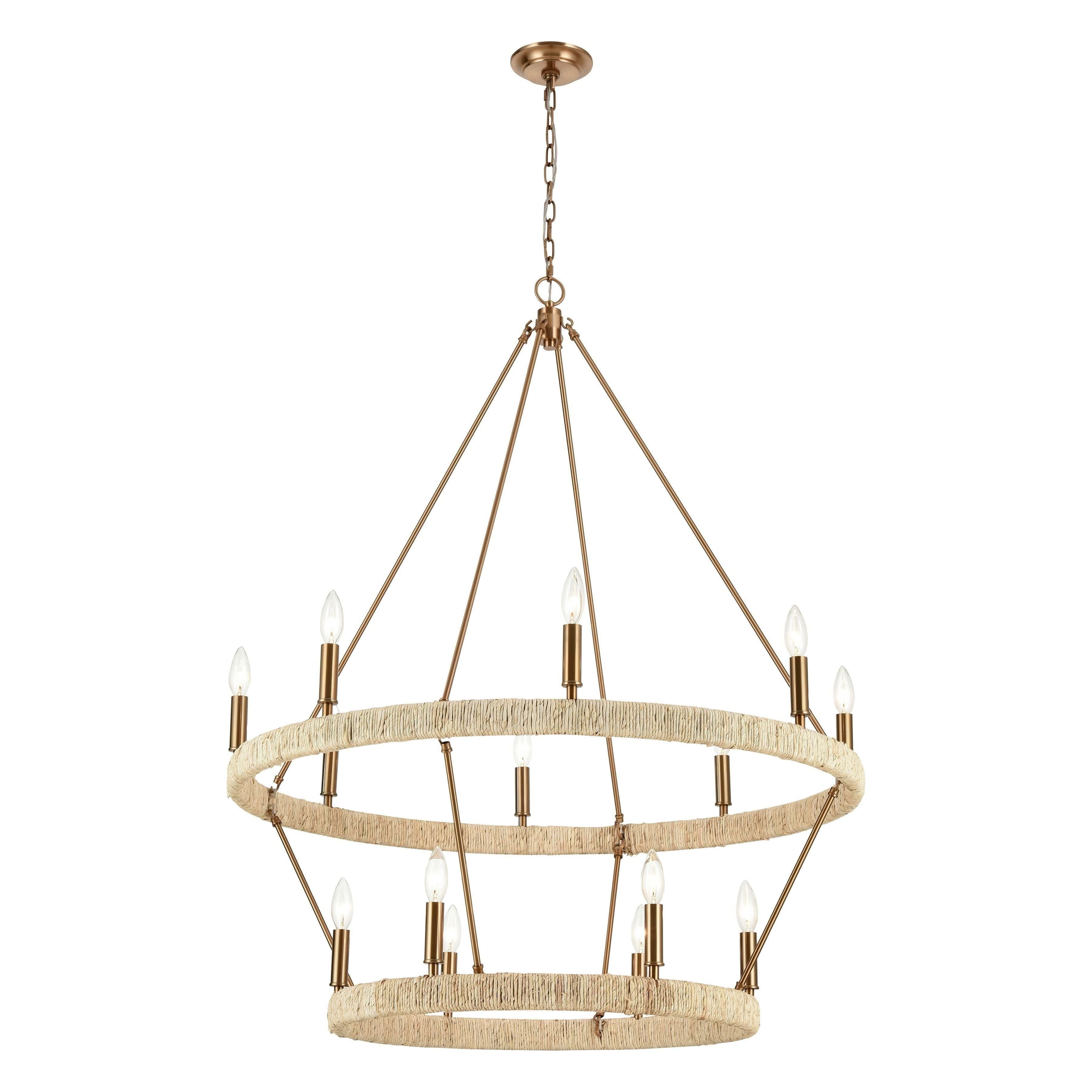 36-Inch Wide Abaca 14-Light Chandelier - Modern Rattan Ceiling Light Fixture for Dining Room, Living Room & Bedroom