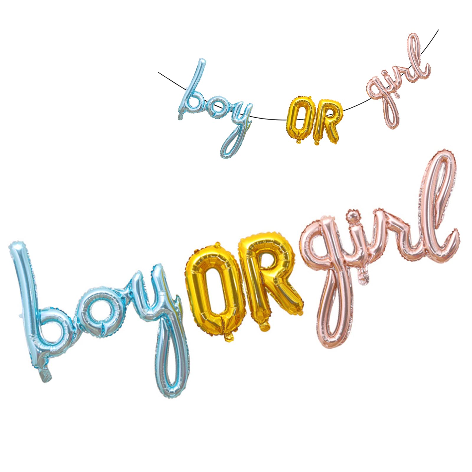 Baby Shower Balloons - Boy or Girl Script Foil Letter Balloons for Baby Welcome Party Decorations (Blue, Gold & Rose Gold, 3-Pack) | Perfect for Baby Shower Backdrops, Gender Reveals & Nursery Decor