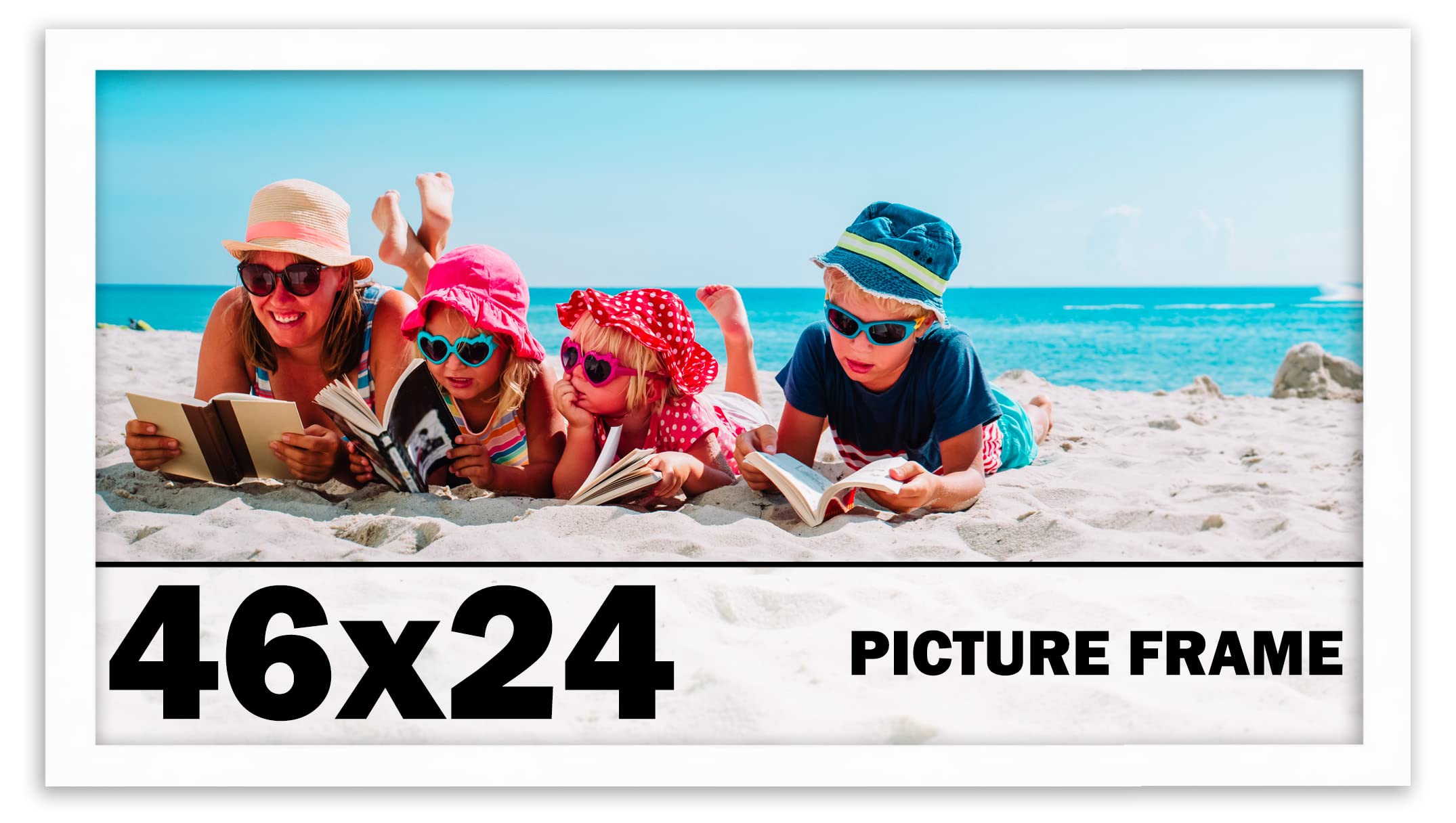 46x24 Inches White Wood Picture Frame - Perfect for Displaying Artwork, Photos, and Posters - Ideal for Home Decor, Gallery Walls, and Office Spaces