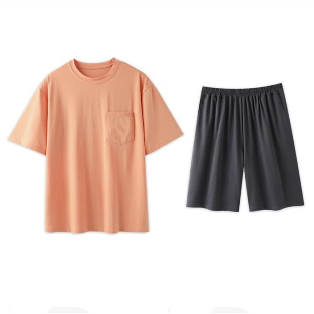 KJHD Men's Summer Cotton Pajama Set - Short Sleeve & Shorts for Comfortable Sleepwear & Lounge Wear - Lightweight Homewear for Hot Weather (XXXXL Size) - Perfect for Bedtime, Lounging & Vacation