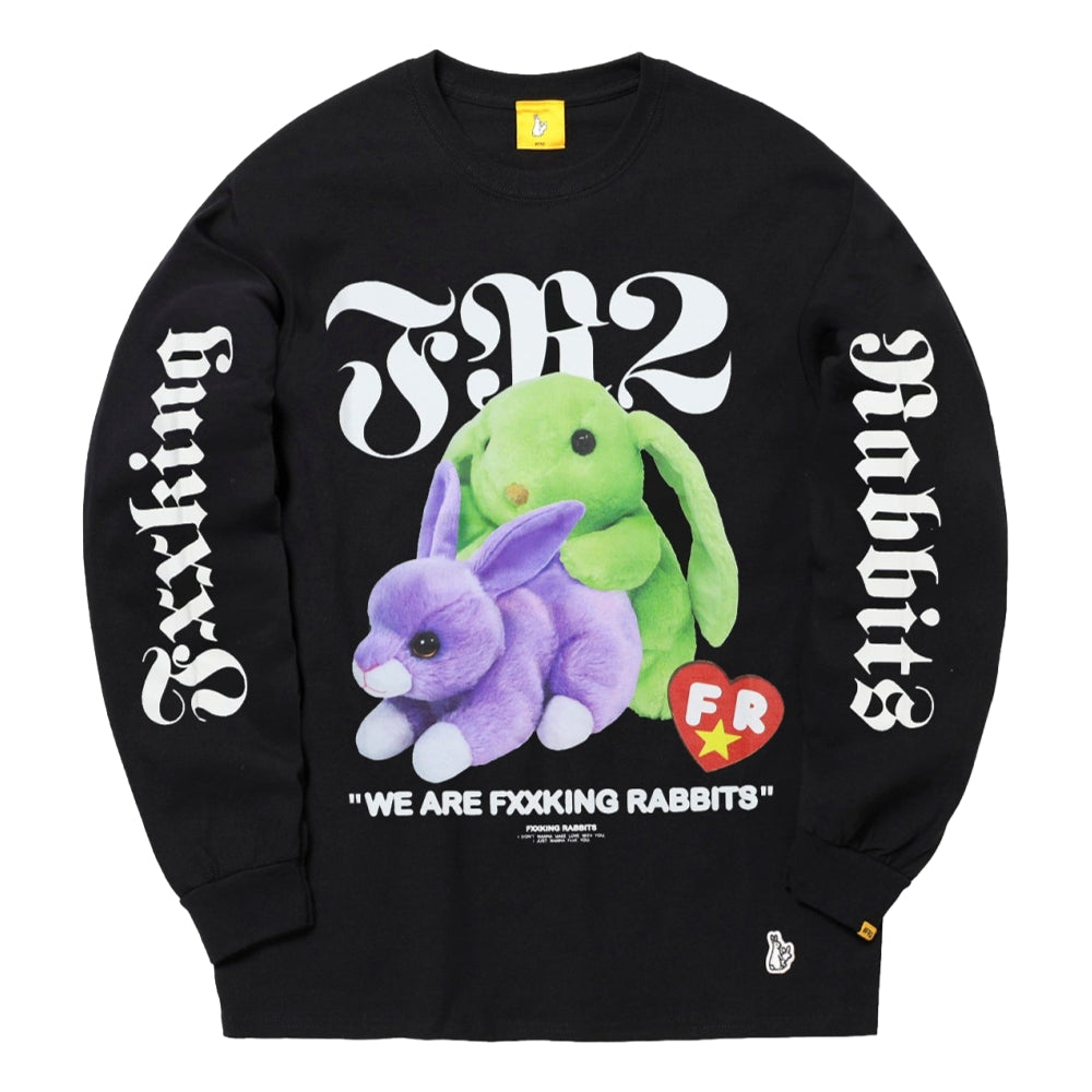 FR2 Stuffed Toy Long Sleeve T-Shirt for Men - Black Cotton Graphic Tee for Casual Wear, Street Style & Anime Fans