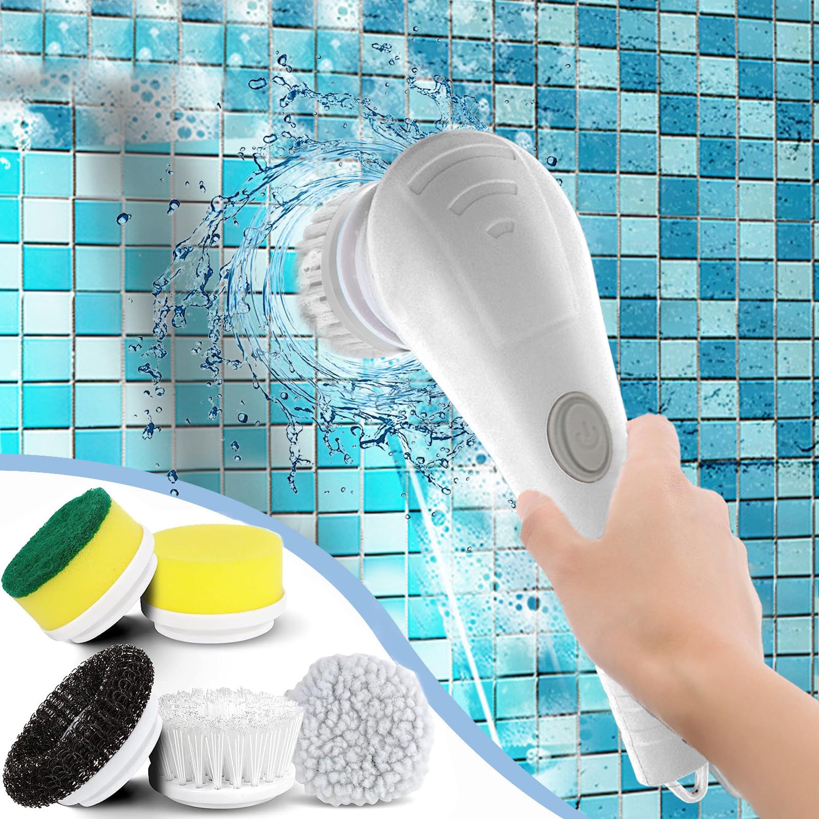 Electric Cleaning Brush with 5 Replaceable Heads - USB Rechargeable Scrubber for Bathtub, Tile, Floor & Wall Cleaning - Portable Deep Cleaner for Household Kitchen & Bathroom Surfaces
