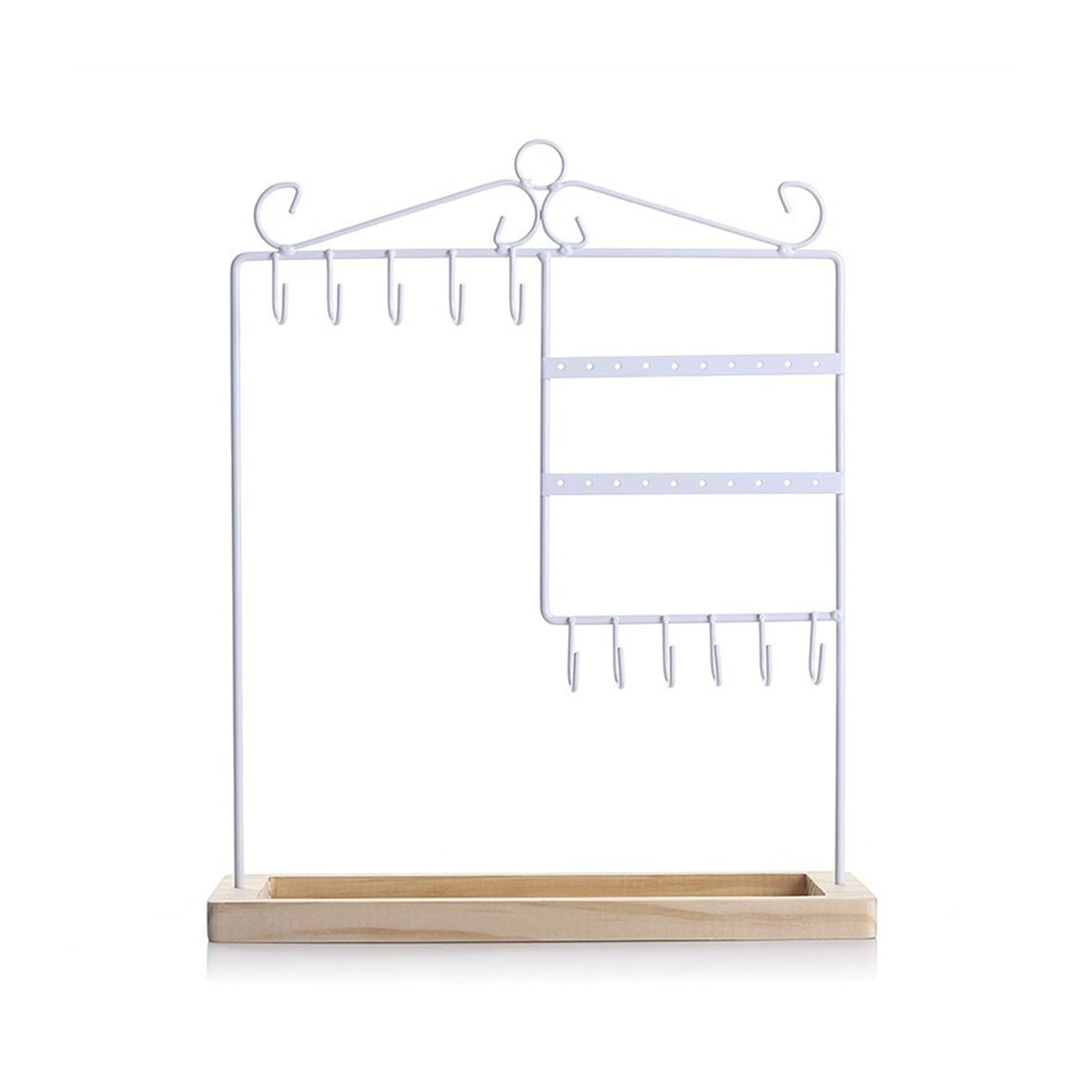 TOMYEUS Jewelry Display Stand - Wrought Iron Earrings Holder, Necklace & Ring Organizer - White Jewelry Storage Rack for Home, Boutique & Retail Store Display - Perfect for Bedroom, Vanity & Closet Organization