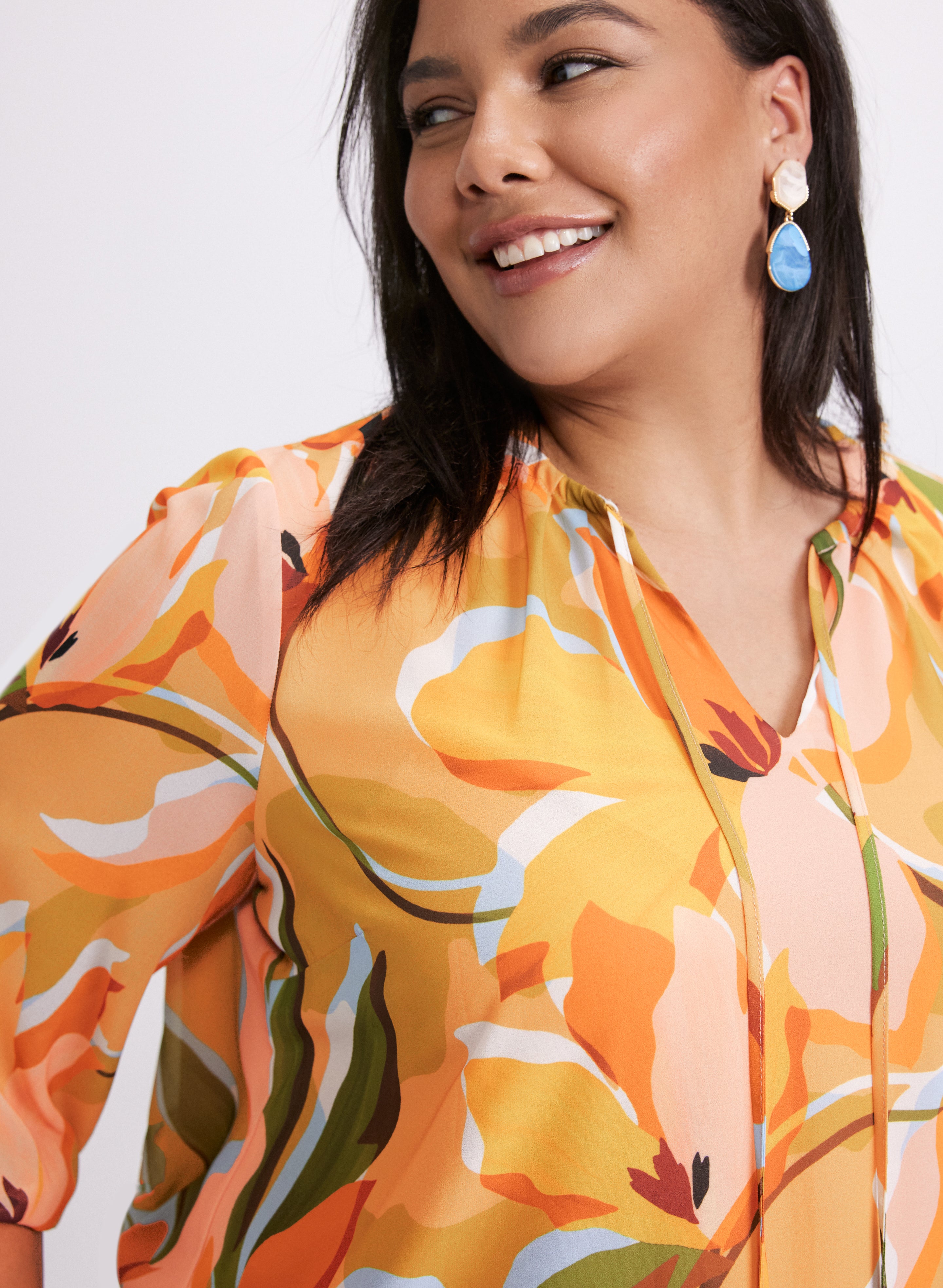 Floral Split Neck Blouse for Women - Elegant V-Neck Flowy Tops - Summer Casual & Office Wear - Perfect for Work, Date Night & Special Occasions