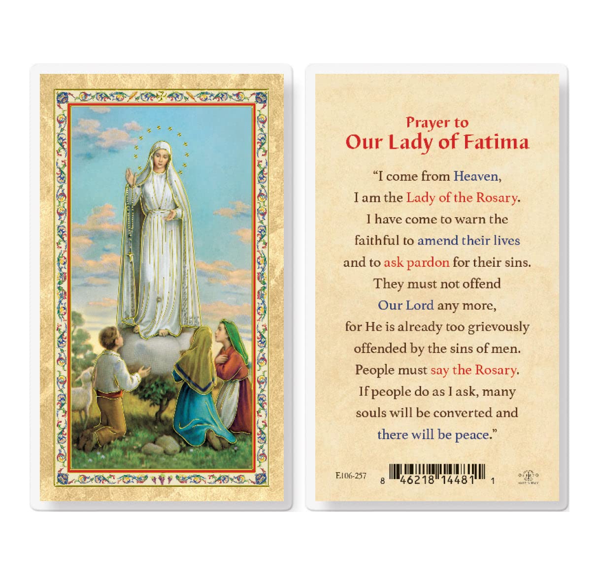 Our Lady of Fatima Gold-Stamped Catholic Prayer Cards - Pack of 25 Laminated Holy Cards with Prayer on Back for Devotion, Rosary & Religious Gifts