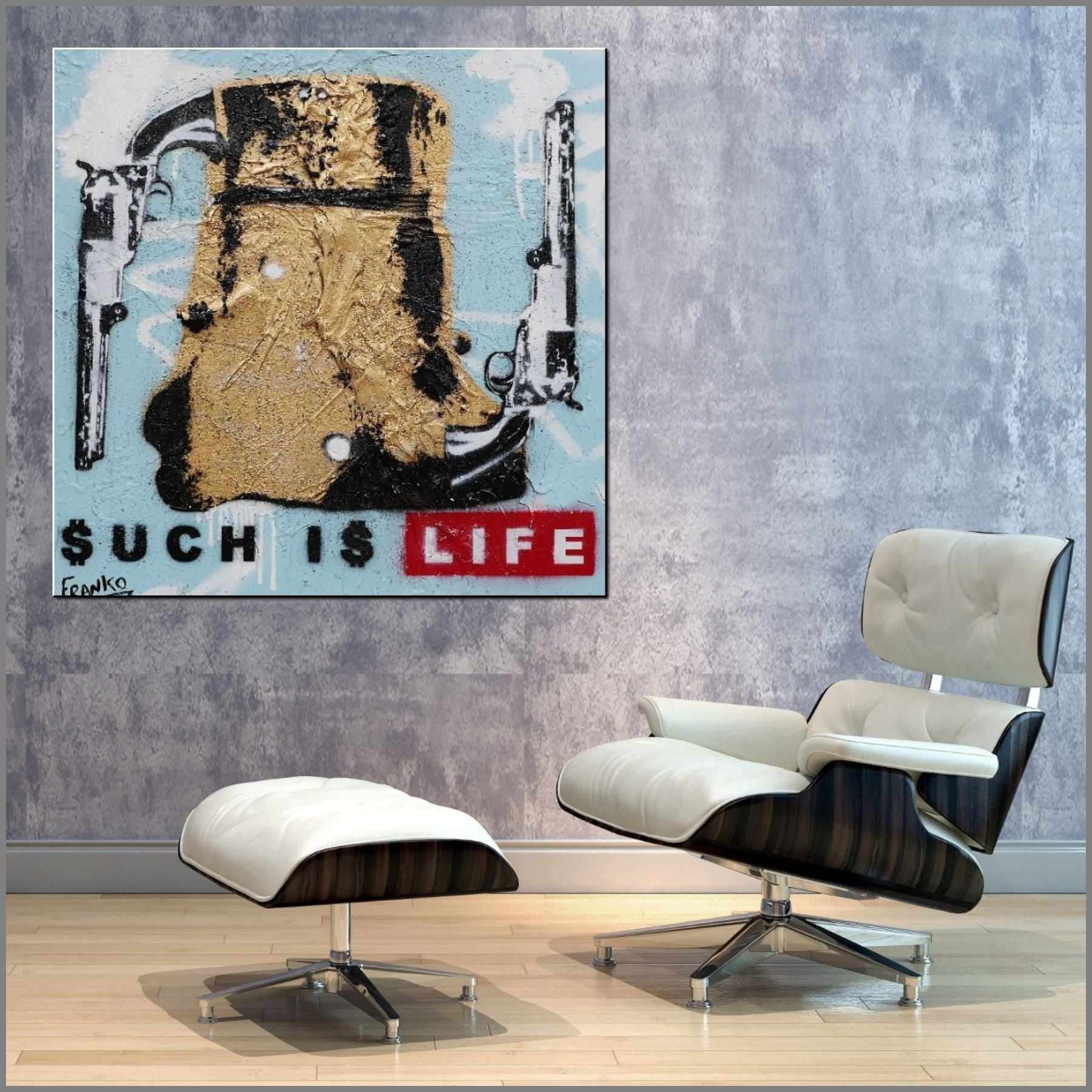Life According To Ned 60cm x 60cm Blue Pop Art Canvas Painting - Modern Wall Decor for Living Room, Bedroom & Office