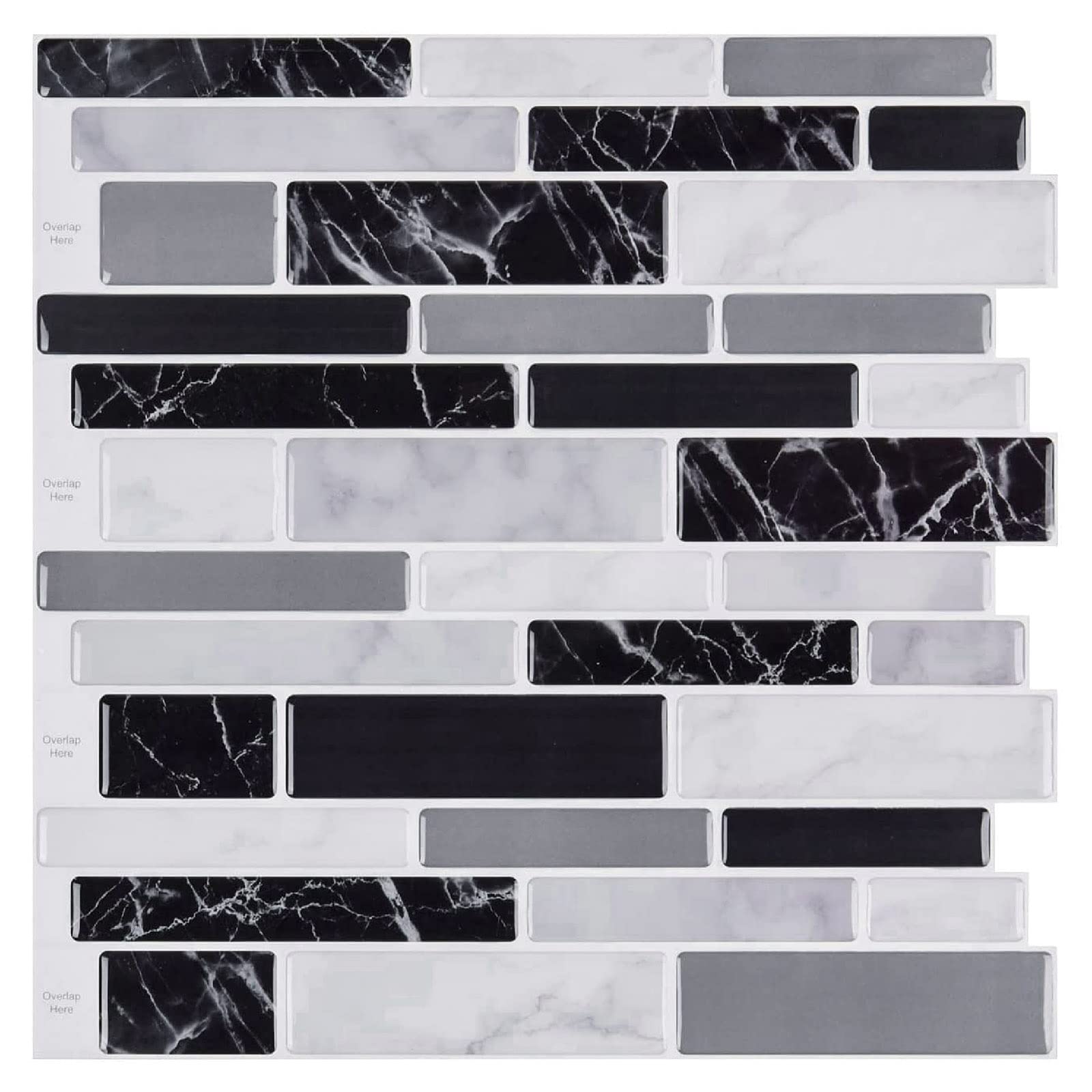 WOWSTAR 10-Sheet Peel and Stick Backsplash Tile - Black Marble, 12