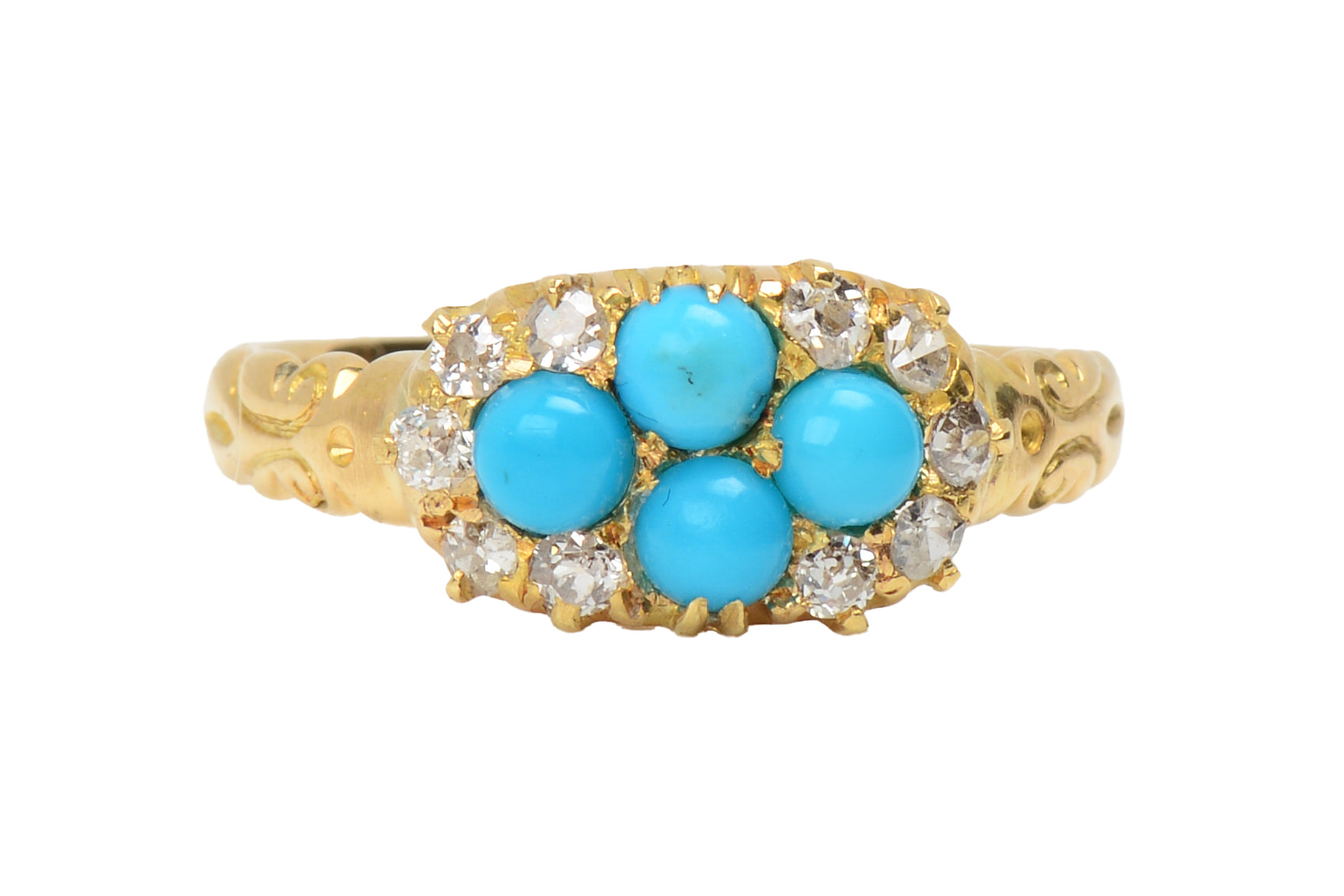 Antique 1892 Turquoise Diamond Gold Ring - Vintage Jewelry for Women, Elegant Engagement Gift, Perfect for Weddings & Special Occasions