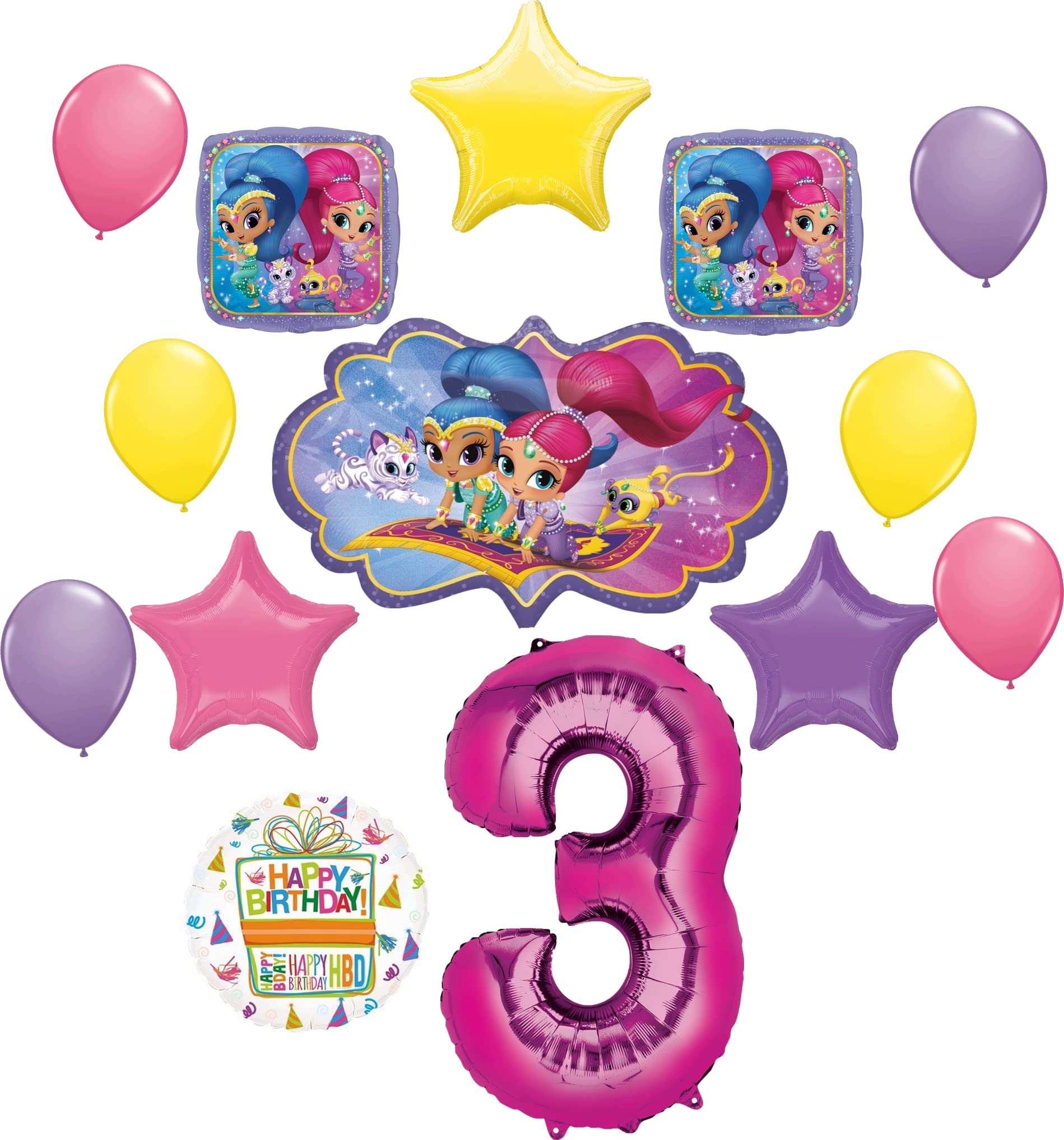Shimmer and Shine 3rd Birthday Party Decorations - Balloon Bouquet Set for Girls' Glitter Themed Celebration | Perfect for Birthday Parties, Baby Showers & Special Events