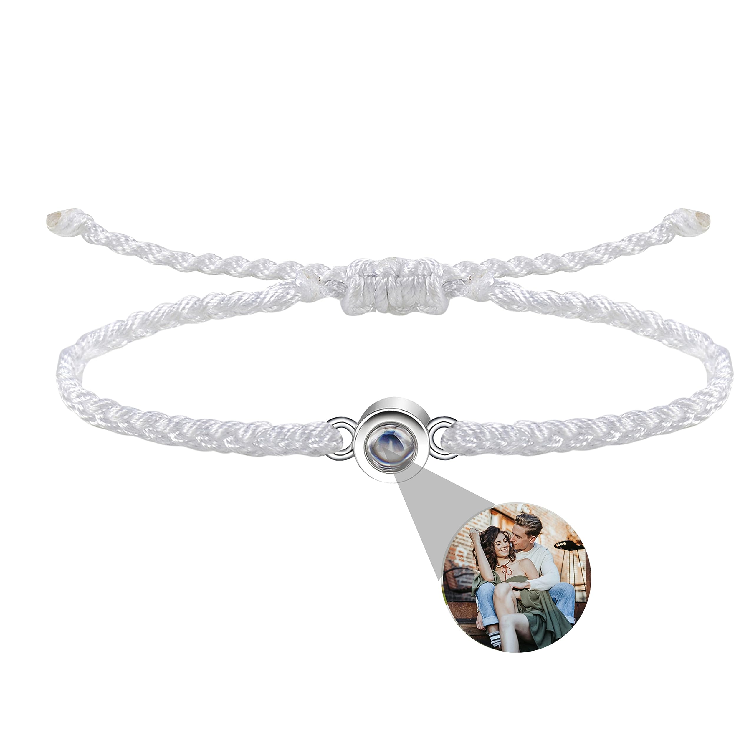 Custom Photo Projection Bracelet for Men & Women - Personalized Adjustable Braided Rope Bracelet with 