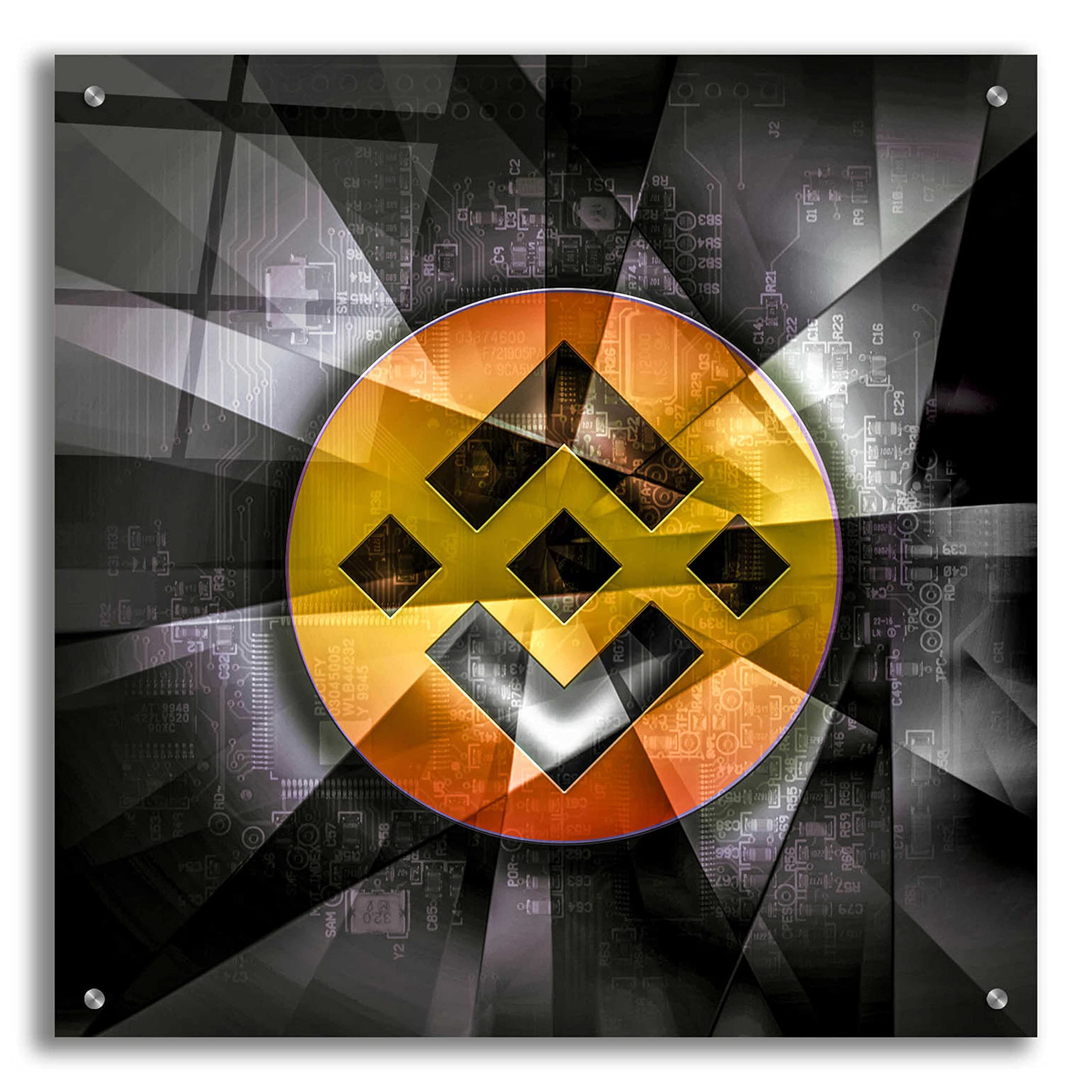 Epic Art 'BNB Binance Coin' Acrylic Glass Wall Art - 24x24 Inches Modern Cryptocurrency Decor for Home, Office & Gaming Room