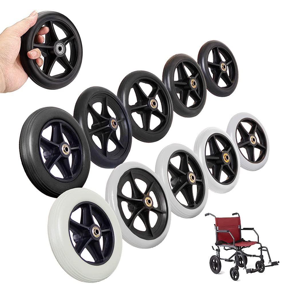 Qutech 2-Pack 6-8 Inch Wheelchair Caster Wheels - Solid Replacement Front Wheels for Wheelchairs, Rollators & Walkers (7 Inch, Gray) - Perfect for Indoor/Outdoor Mobility & Daily Use