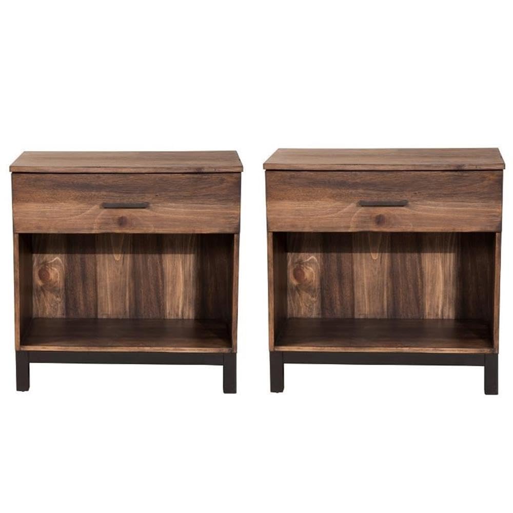 2-Piece Rustic Pine Bedroom Set with 1-Drawer Wood Nightstands - Perfect for Farmhouse & Cottage Style Bedrooms | Home Square