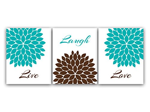 Live Laugh Love Wall Art - Turquoise & Brown Floral Burst Canvas Prints for Home Decor | Perfect for Living Room, Bedroom & Office Wall Decoration
