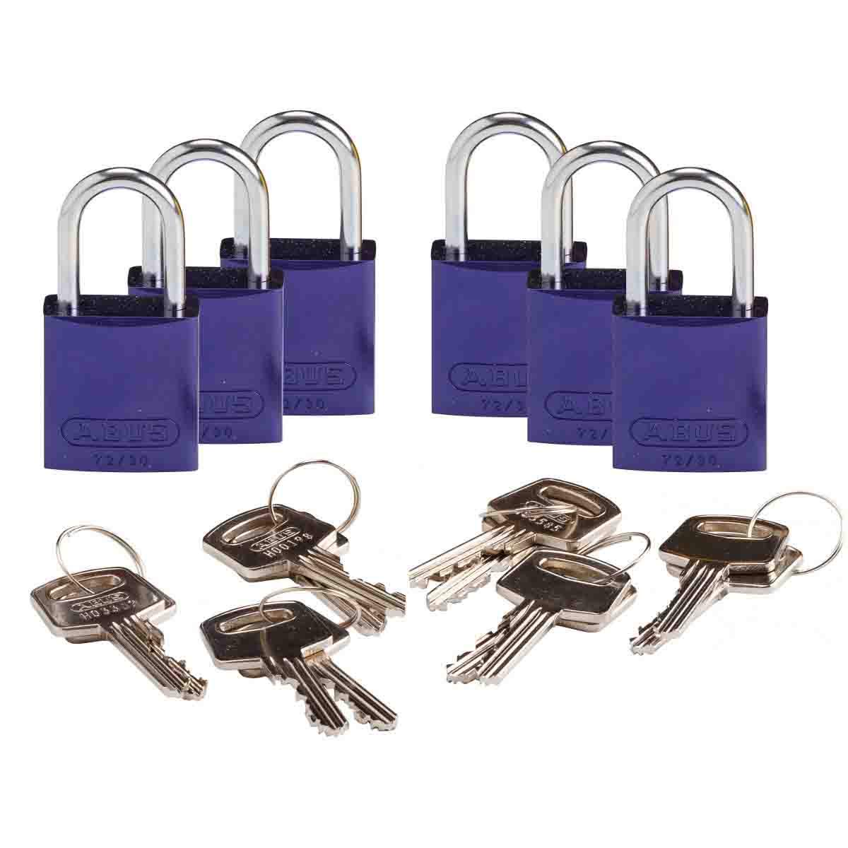 Brady 133295 Keyed Padlock - 6 Pack Aluminum Padlocks with Alike Keys for Lockers, Toolboxes, Storage Units & Gates - Durable Security for Home, School & Office Use