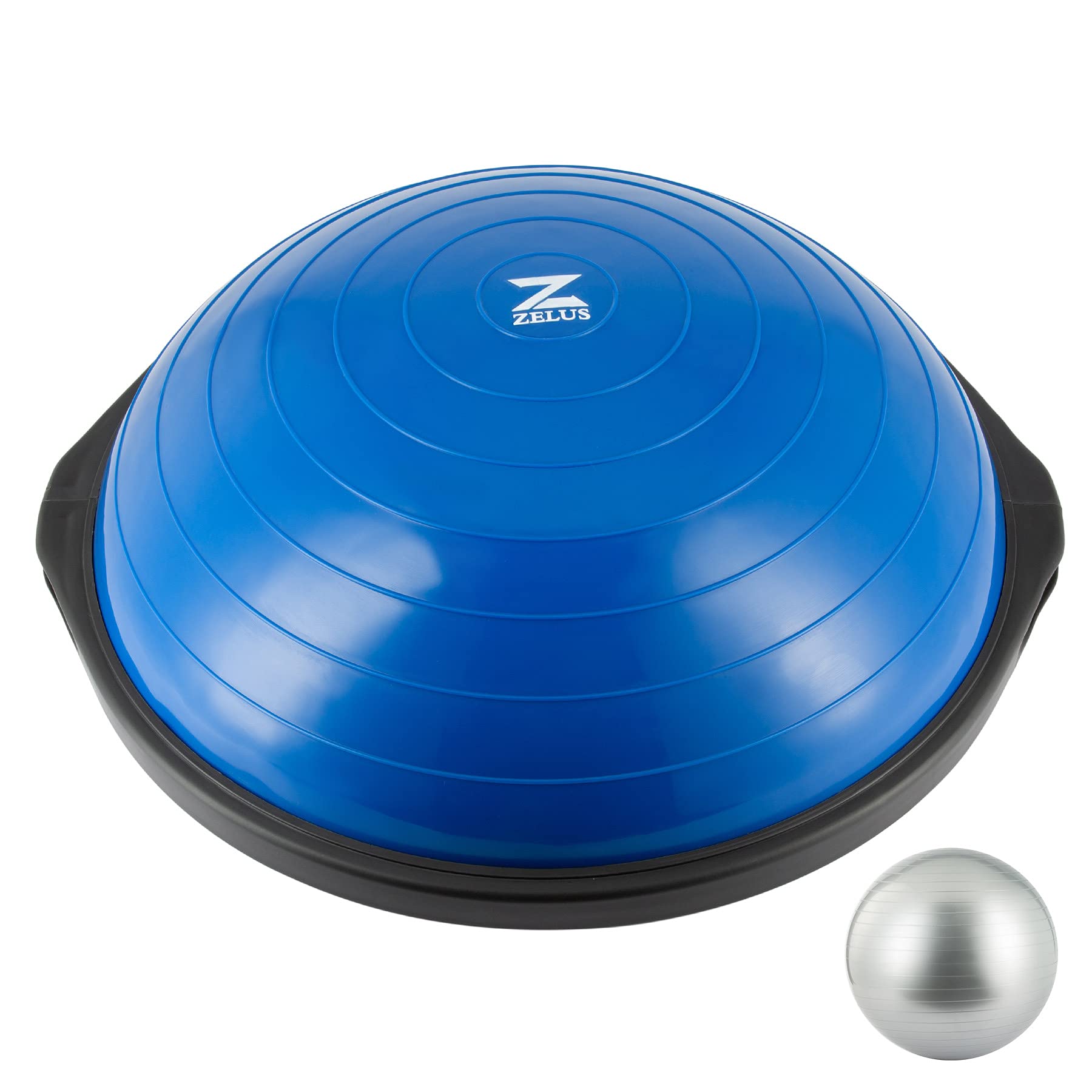ZELUS 25in. Balance Ball - 1500lb Capacity Inflatable Half Exercise Ball with Non-Slip Base | Wobble Board Balance Trainer for Strength & Yoga | Includes 2 Resistance Bands, Pump & Extra Ball | Perfect for Home Gym, Physical Therapy & Core Workouts