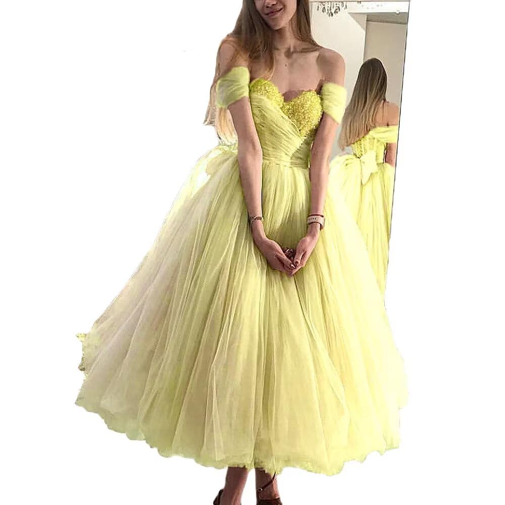 LEJY Women's Off The Shoulder Tulle Prom Dress - Elegant Homecoming Formal Gown for Evening Party, Wedding Guest, Quinceañera & Special Occasions