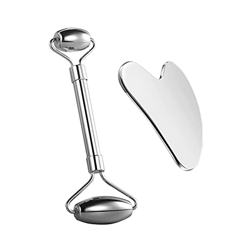 Ankeer Stainless Steel Gua Sha and Face Roller Set - Facial Therapy Tools for Wrinkle Reduction, Puffiness Relief & Lymphatic Detox | Skincare Routine for Glowing Skin | Perfect for Home Spa & Self-Care Sessions