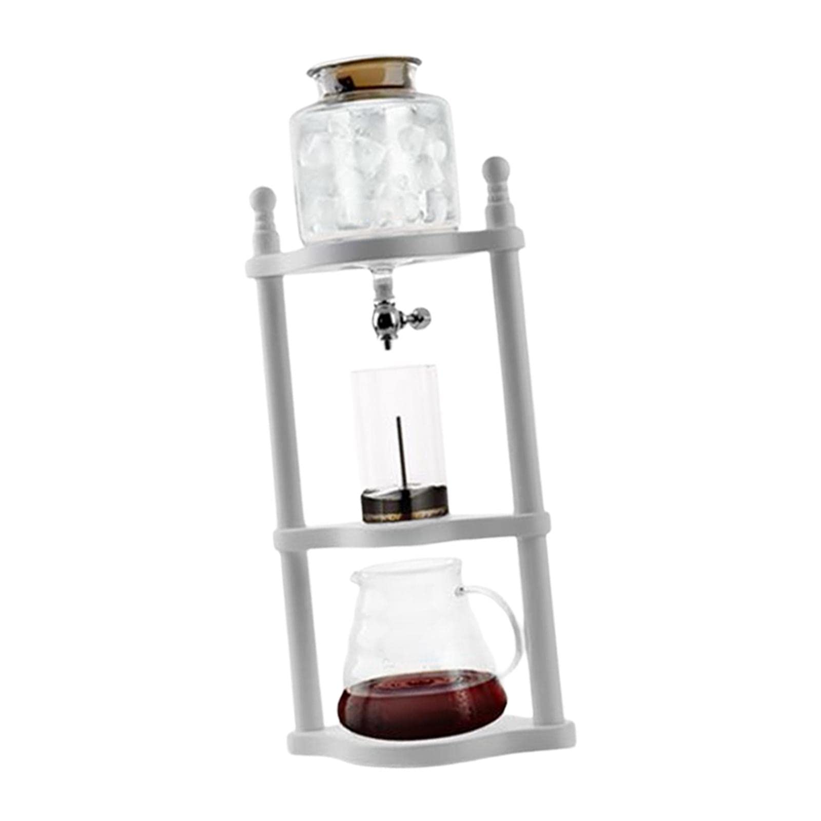 Premium High Borosilicate Glass Coffee Dripper - Adjustable Flow Cold Brew & Iced Coffee Maker with Beech Wood Stand - Perfect for Home, Office & Specialty Coffee Shops